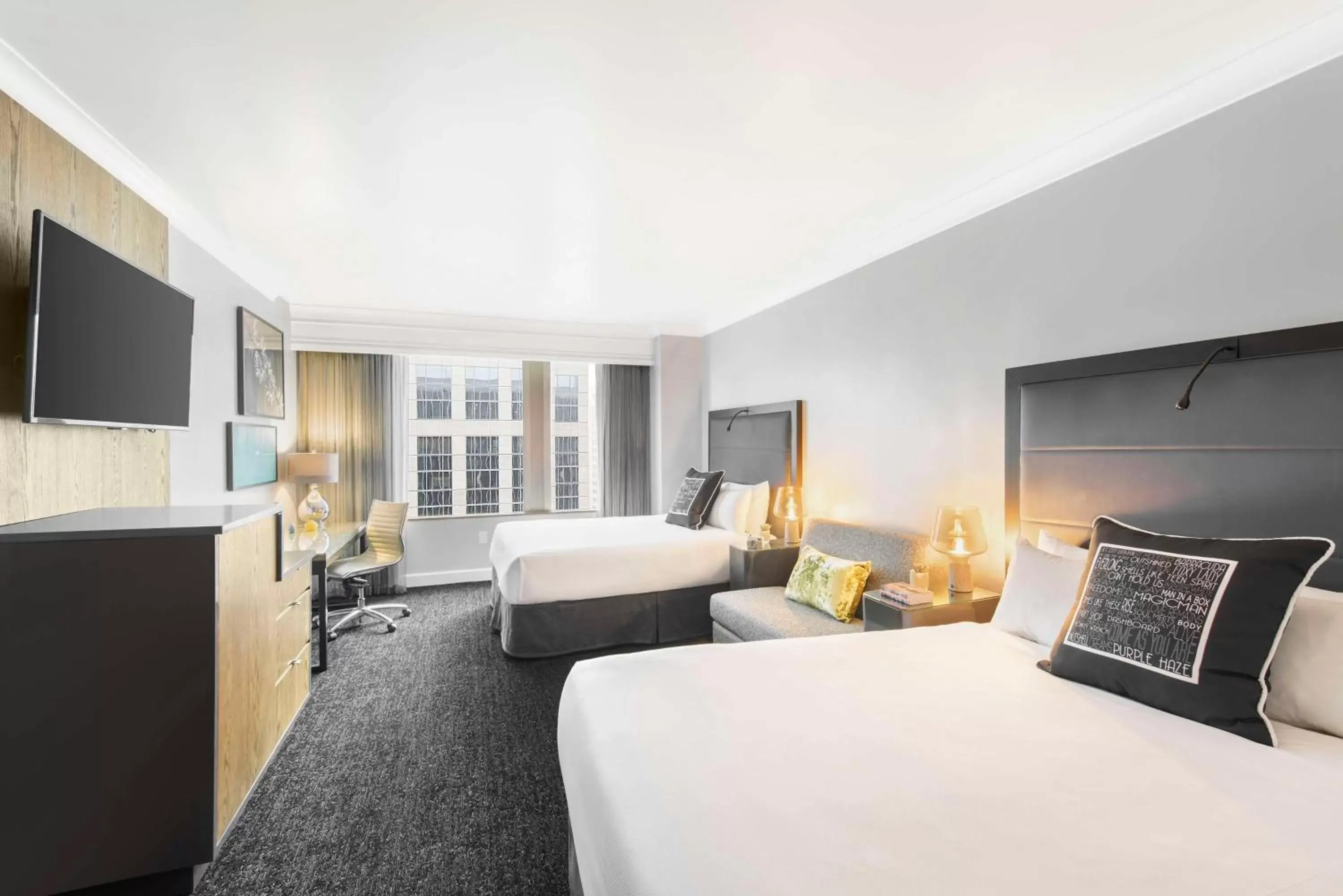 Queen Room with Two Queen Beds and Roll-In Shower - Mobility and Hearing Access in Hilton Motif Seattle Queen Room with Two Queen Beds and Roll-In Shower - Mobility and Hearing Access in Hilton Motif Seattle