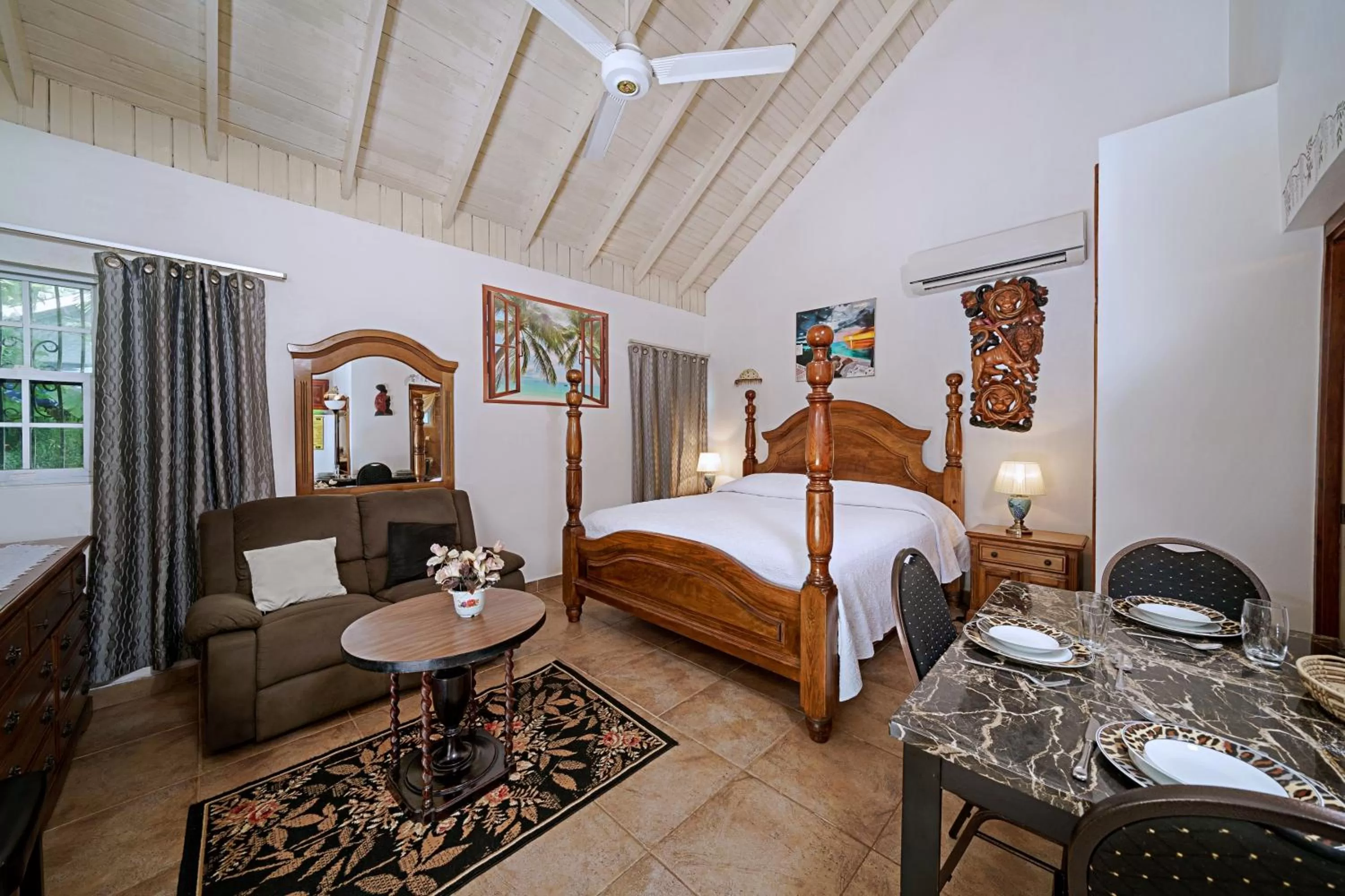 Living room, Bed in Beach House Condos, Negril