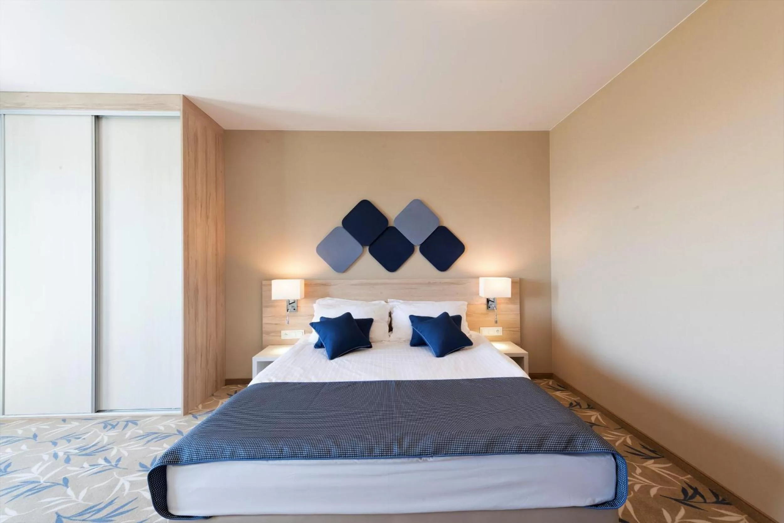 Bedroom, Bed in Blue Marine Mielno