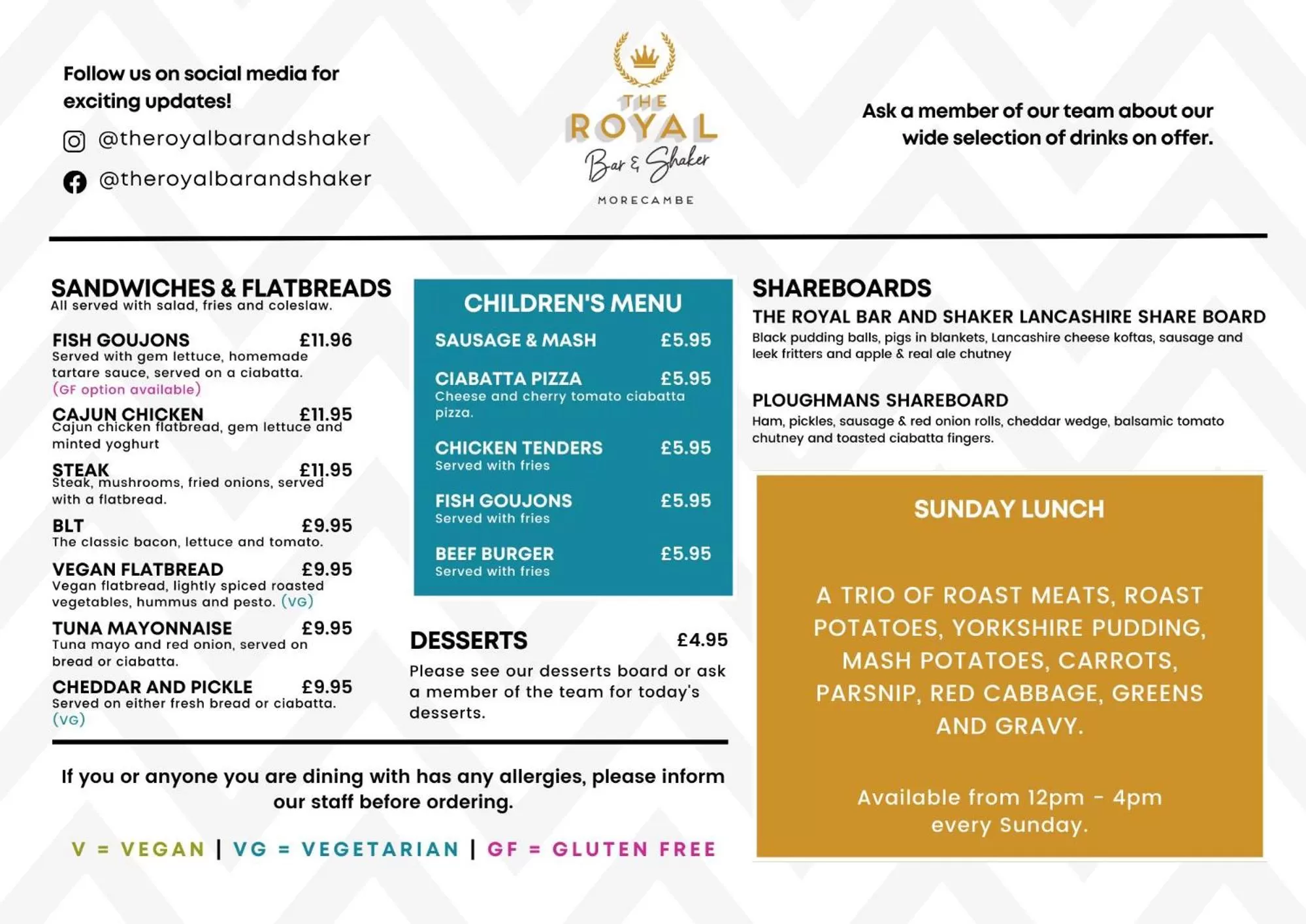 Restaurant/places to eat in Morecambe Rooms