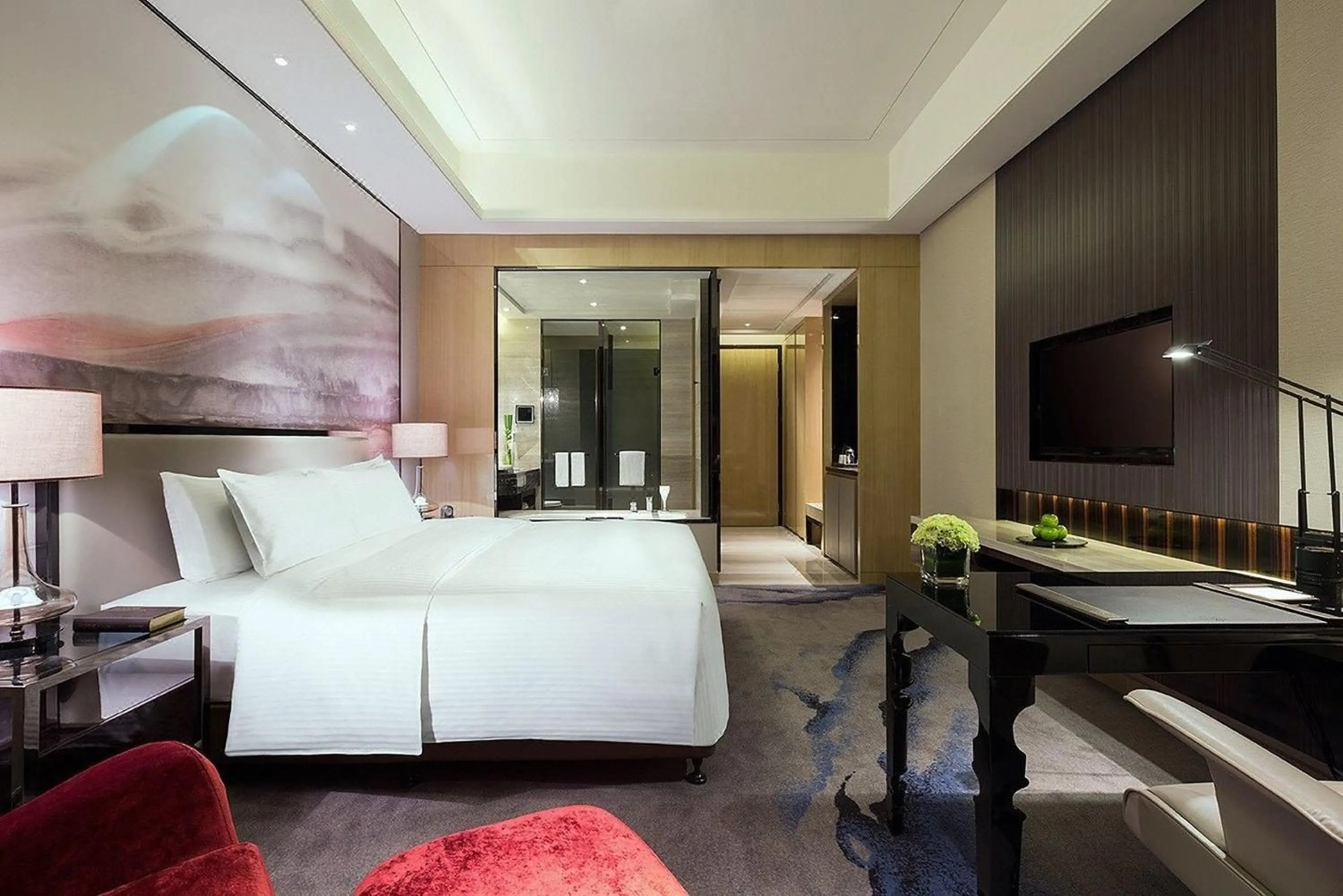 Photo of the whole room, Bed in Wanda Realm Wuhan