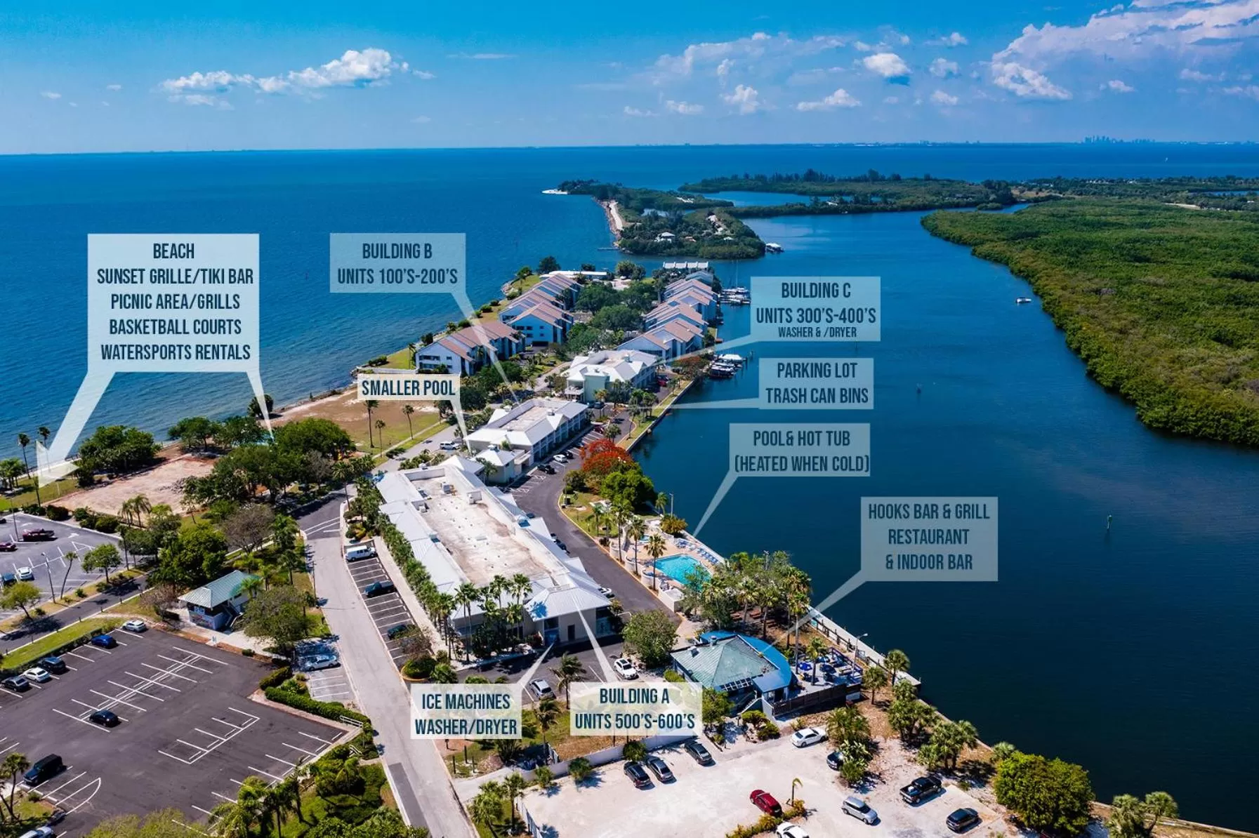 Property building in TAMPA BAY, BEACH step away, WIFI, FREE PARKING,POOLS, JACUZZI