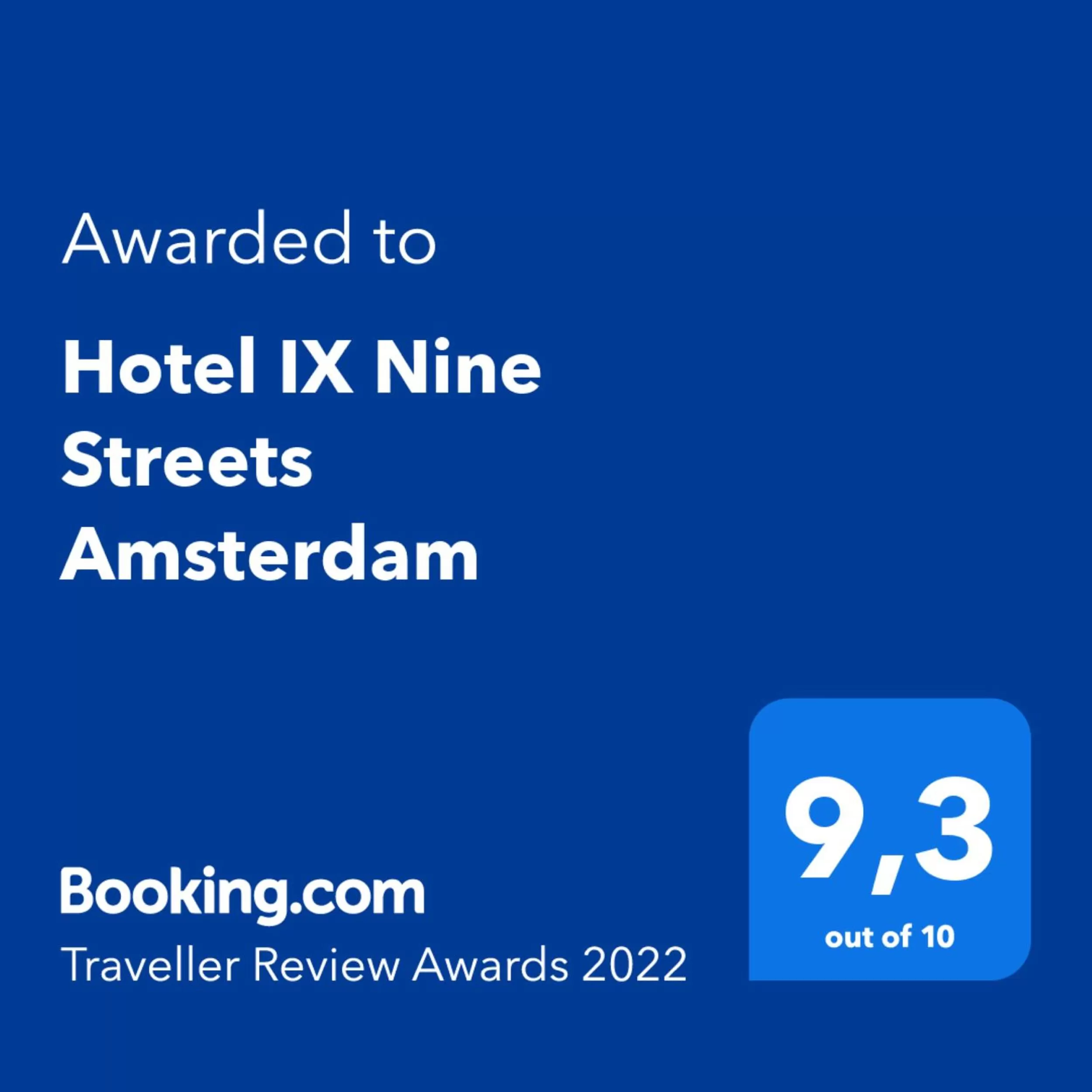 Certificate/Award in Hotel IX Nine Streets Amsterdam