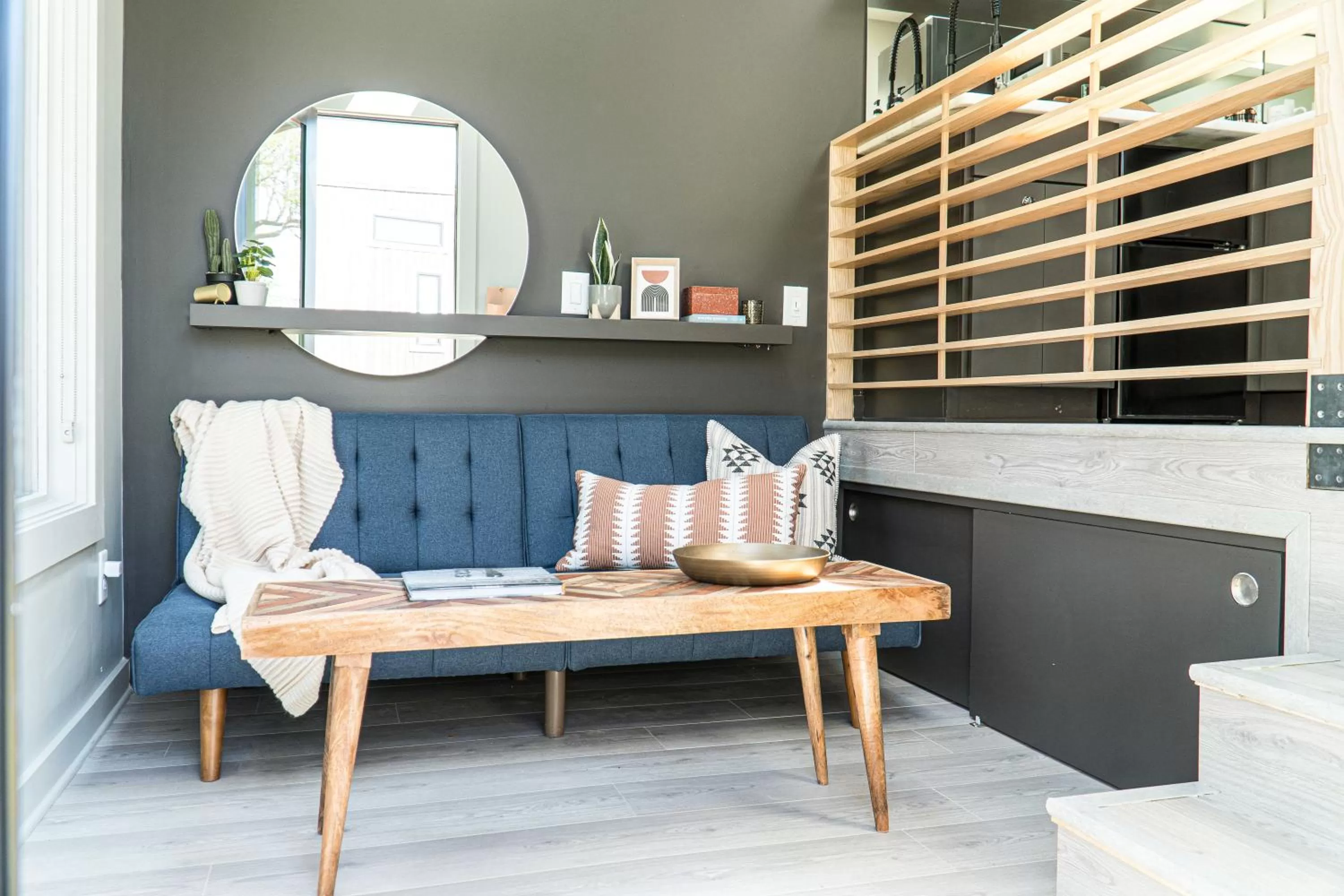 Living room in Ironwood Grove, Tiny House Hotel