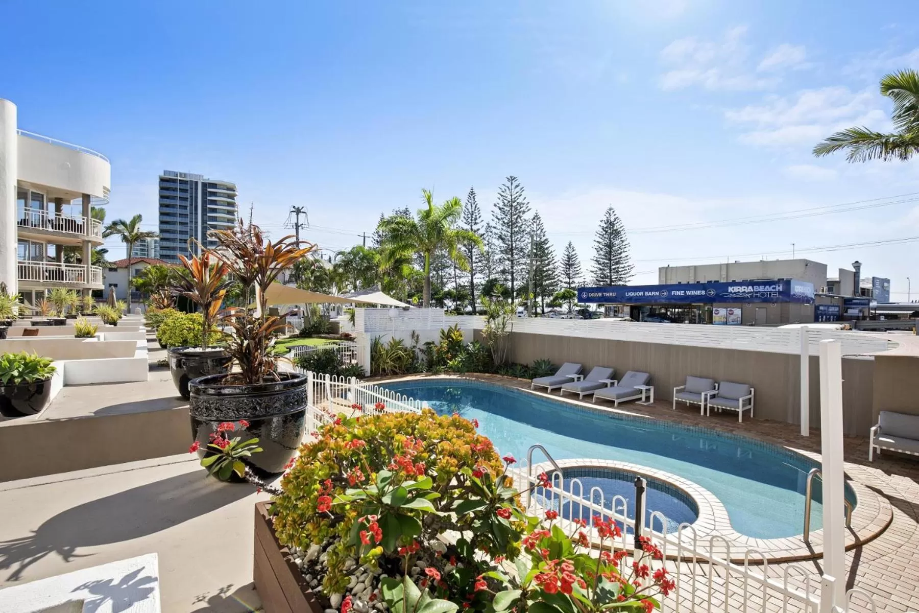 Pool view in Kirra Palms Holiday Apartments