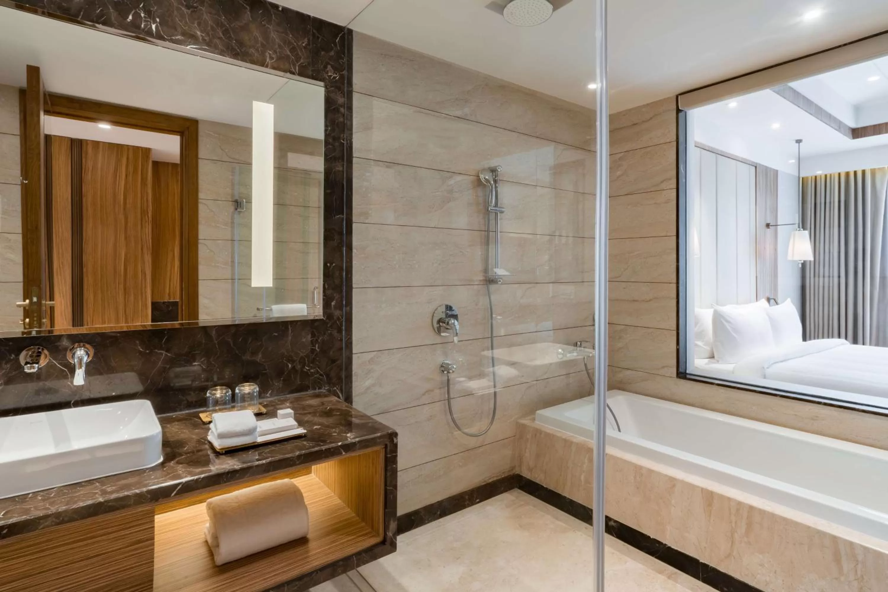 Bathroom, Bed in Radisson Bhopal