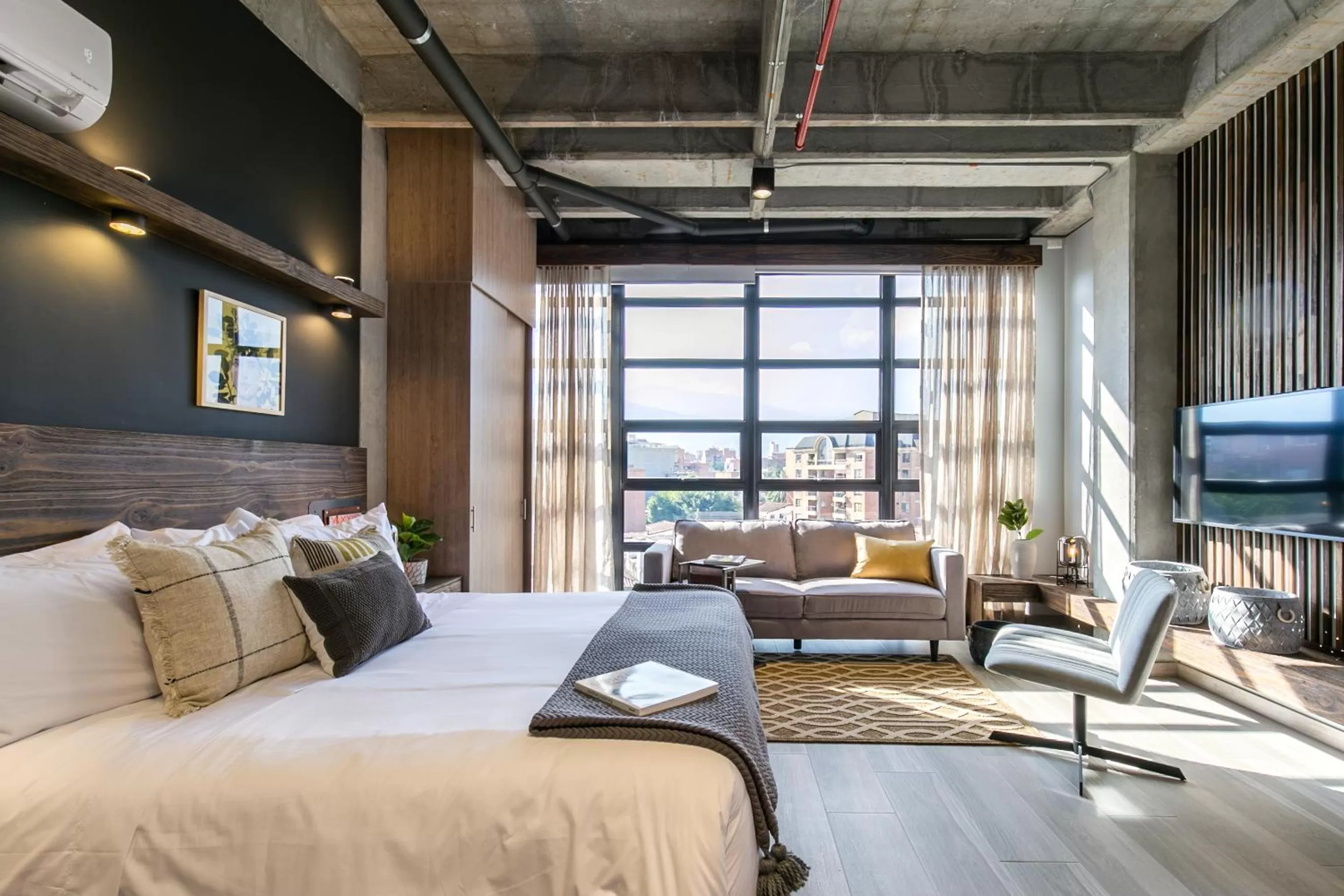 Bed in Factory Lofts Hotel