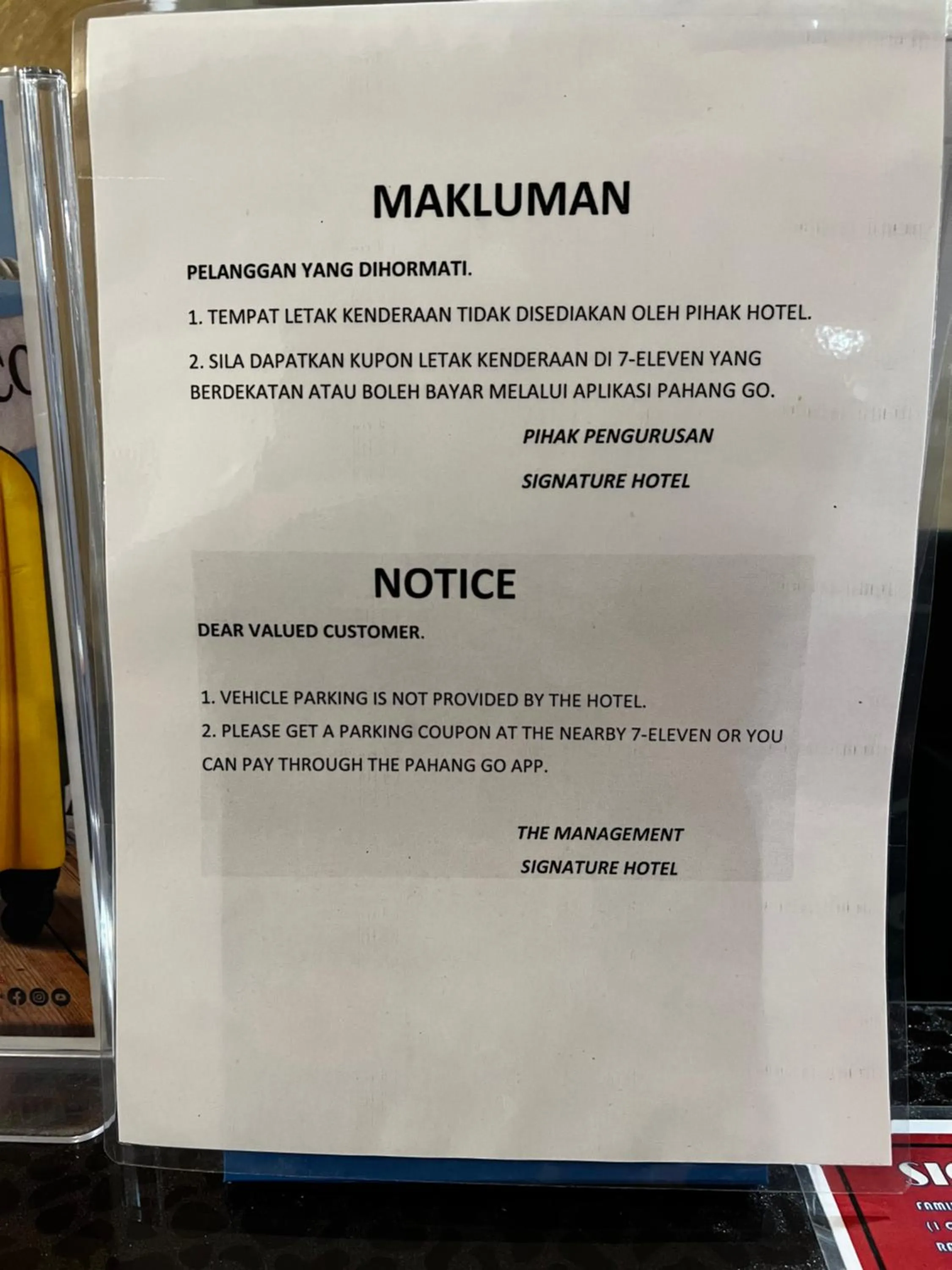 Parking in Signature Hotel