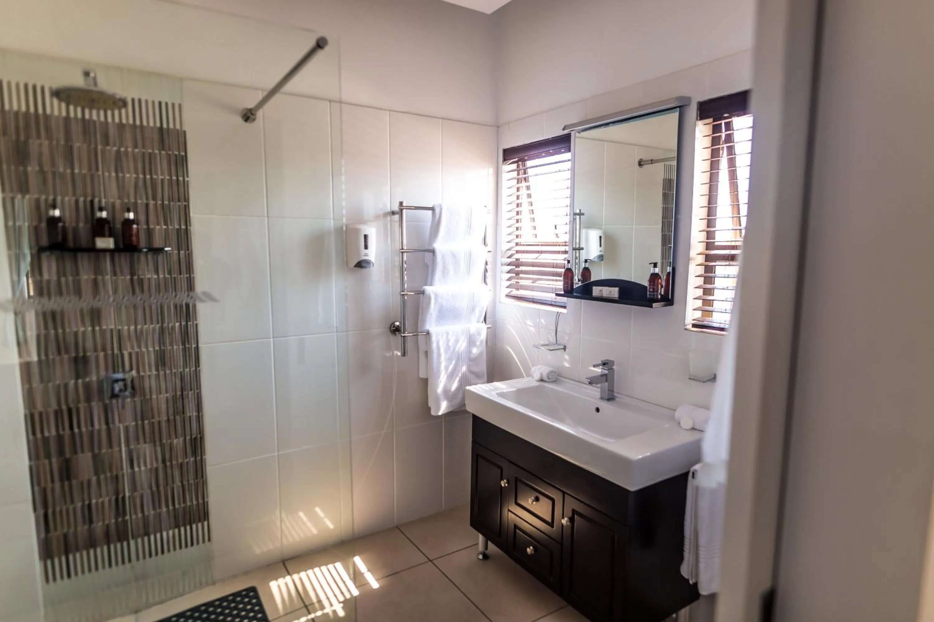 Shower in Point B Guest House -Sustainable Solar Energy