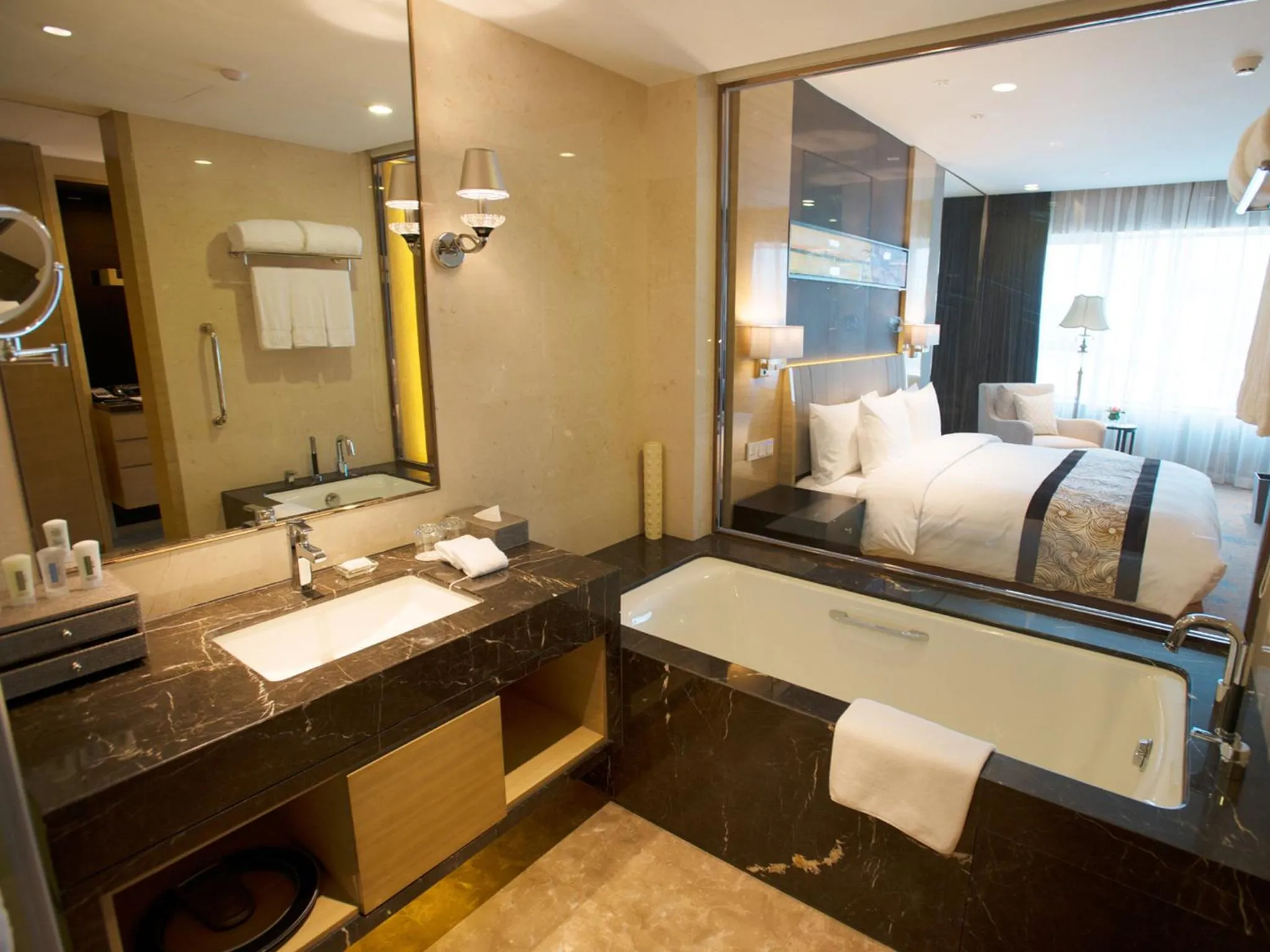 Bathroom, Bed in Crowne Plaza Shanghai Noah Square by IHG