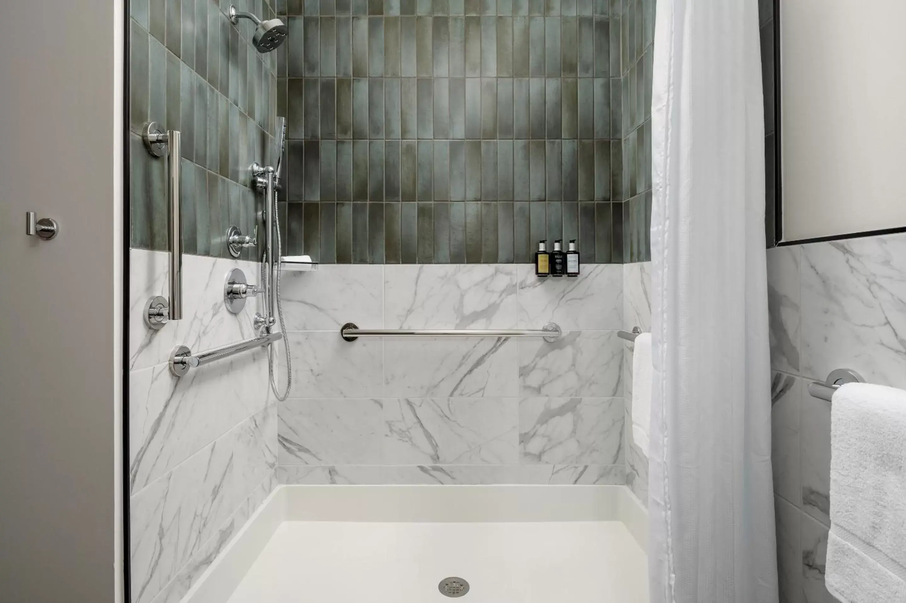 Double Queen Accessible Roll In Shower in Origin Austin, a Wyndham Hotel Double Queen Accessible Roll In Shower in Origin Austin, a Wyndham Hotel