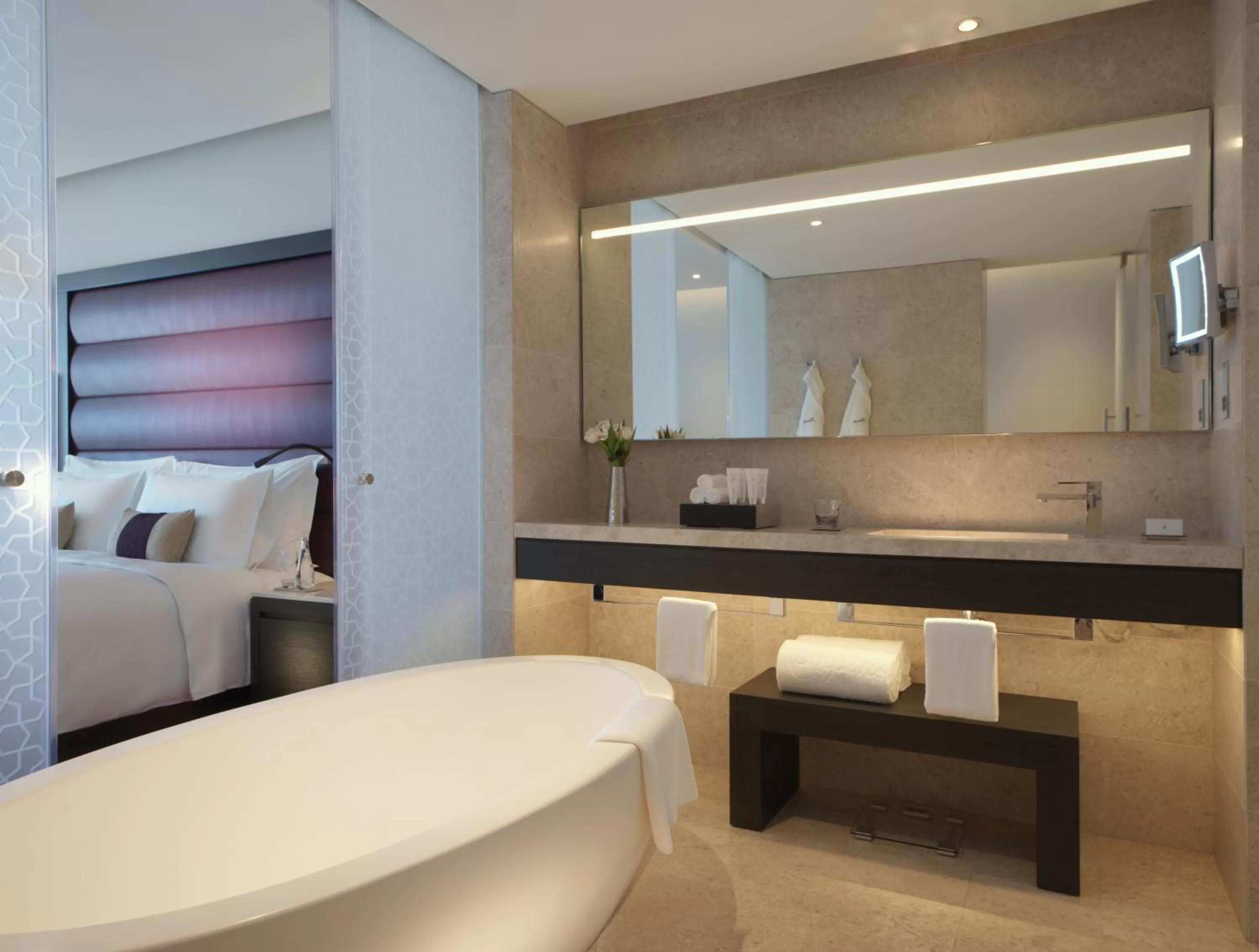 Bathroom, Bed in Kempinski Hotel Muscat