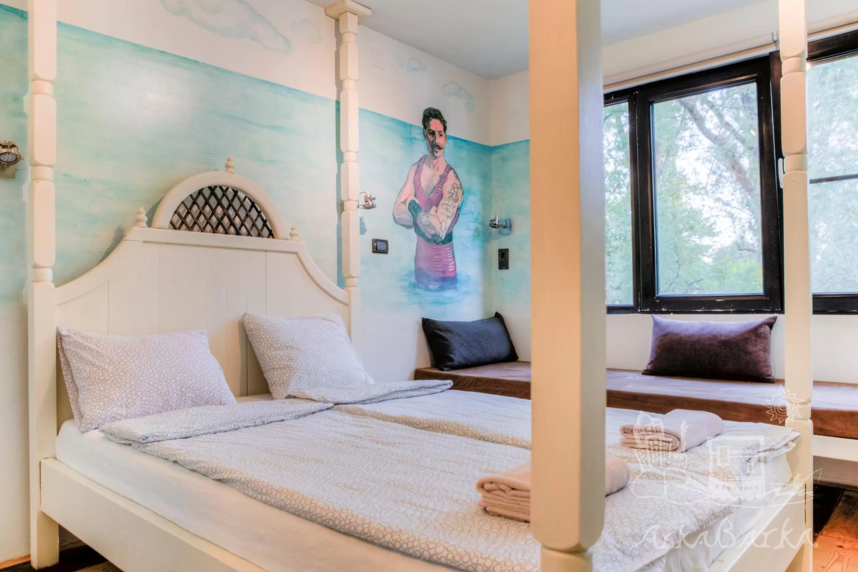 Quiet street view, Bed in ArkaBarka 2- Floating Dream Rooms and Apartments