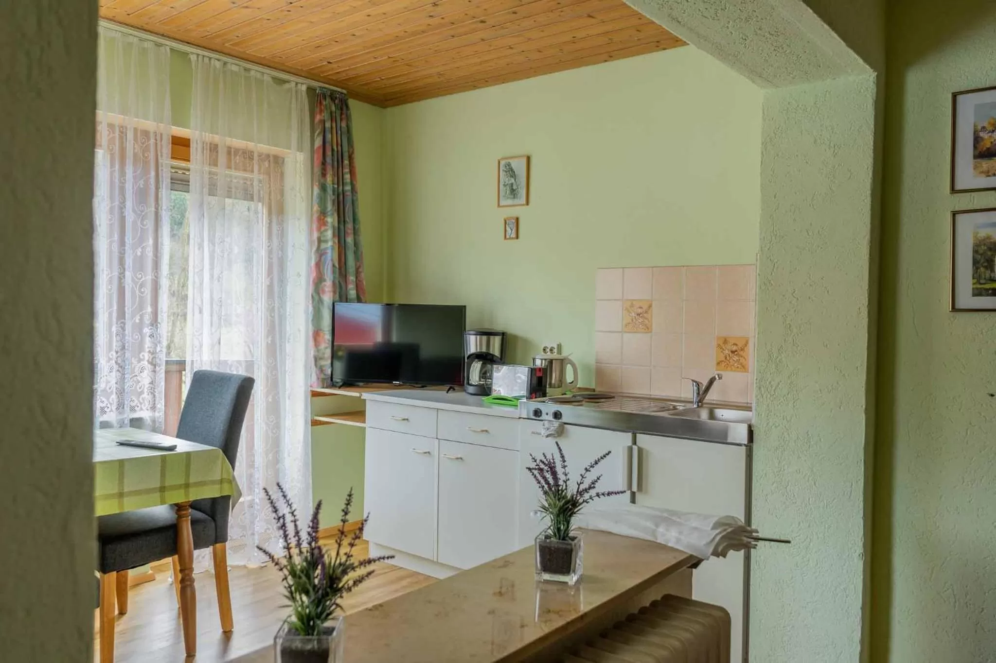 Kitchen or kitchenette, TV/Entertainment Center in Landgasthof Peterhof
