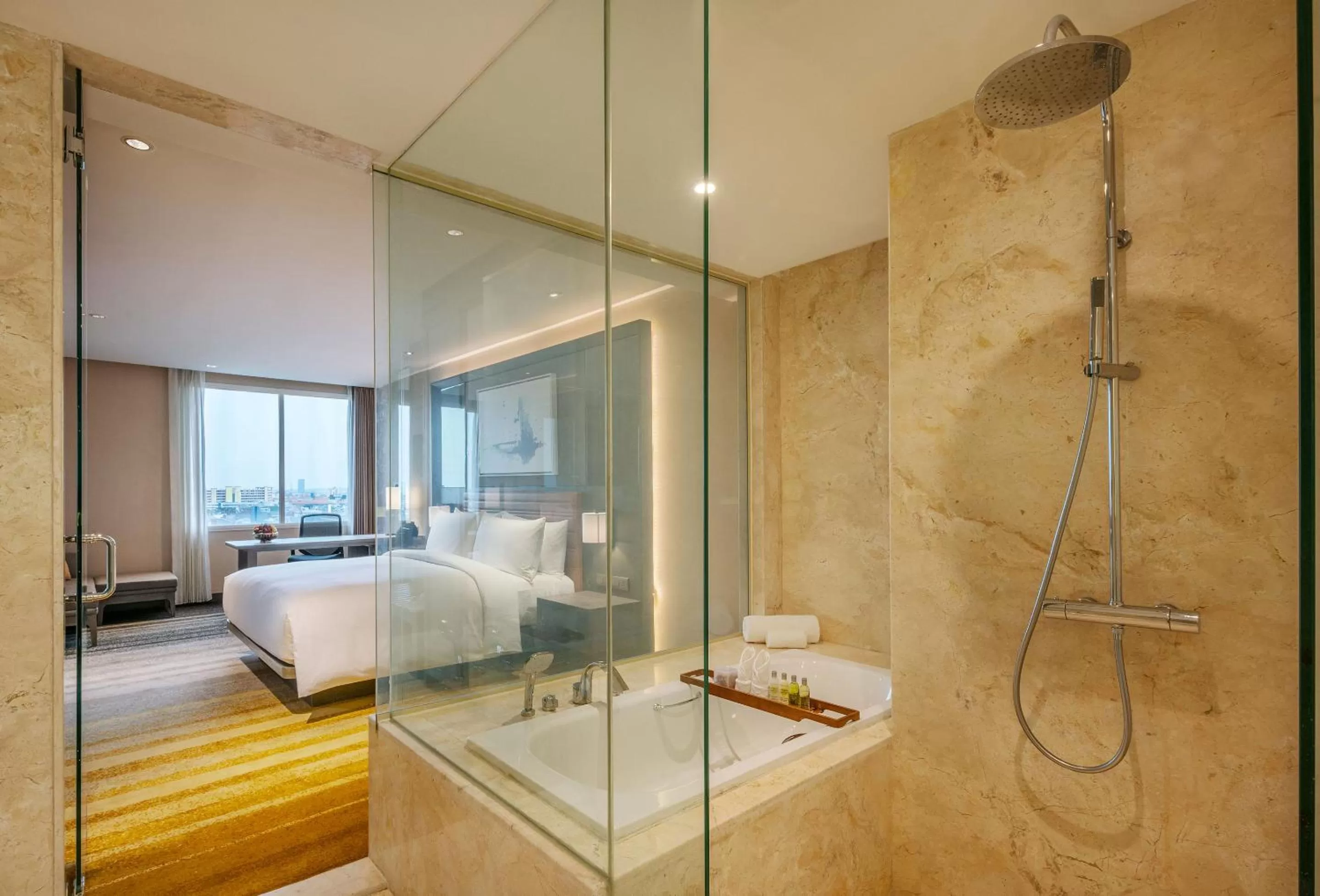 Bathroom, Bed in DoubleTree by Hilton Surabaya