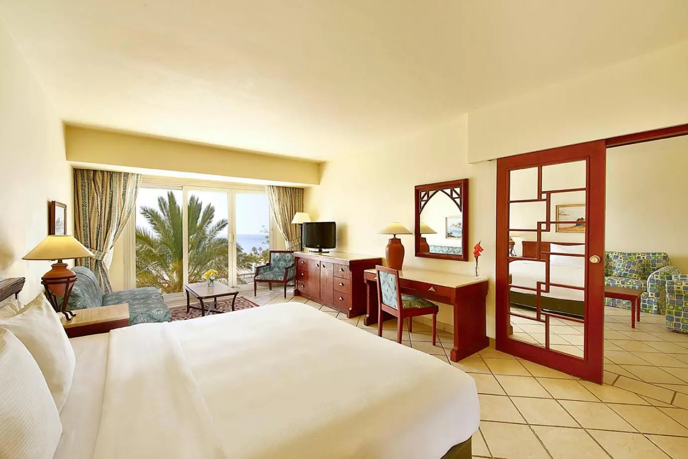 View (from property/room), Bed in Safir Sharm Waterfalls Resort