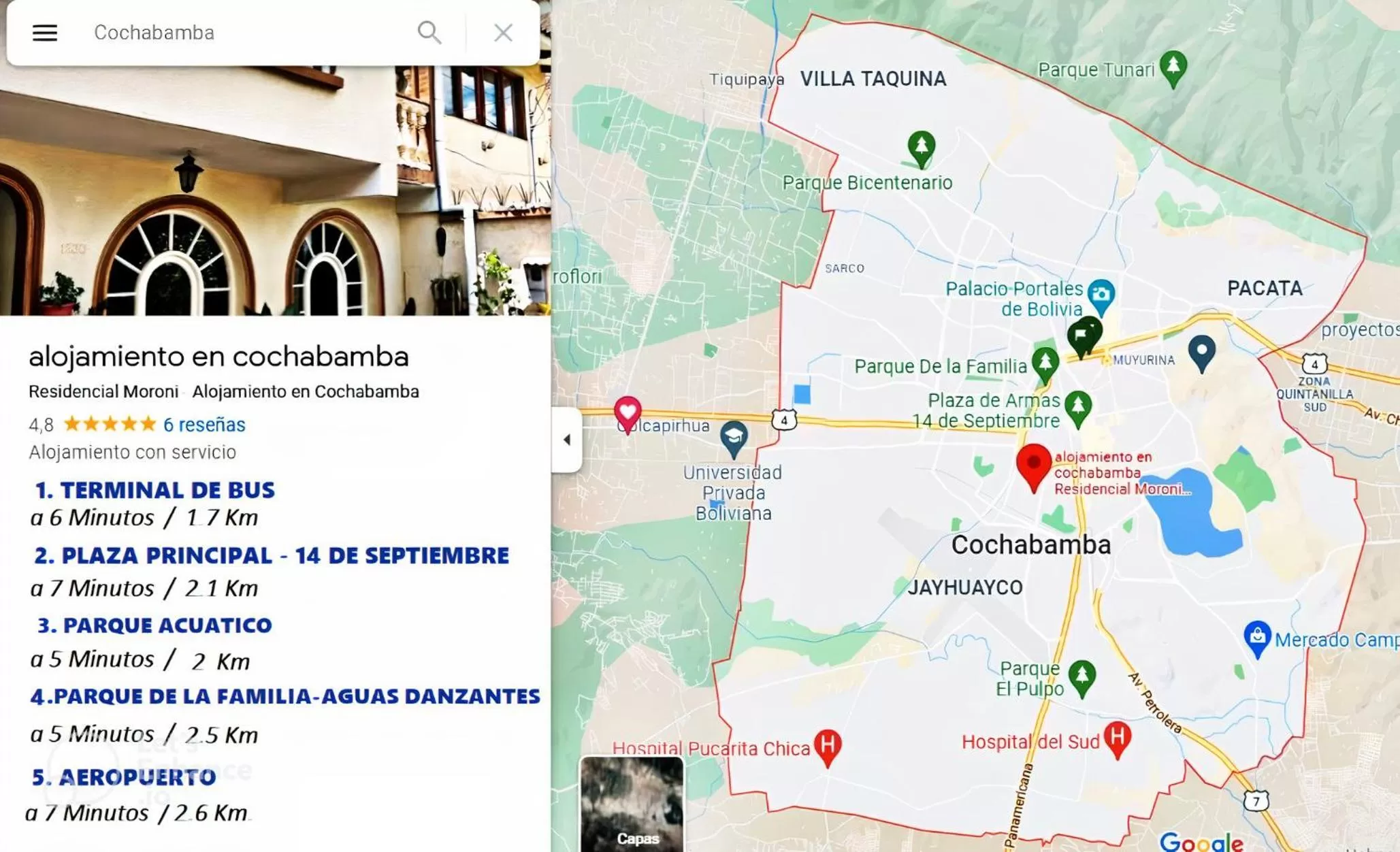 Nearby landmark, Floor Plan in Residencial Moroni - Alojamiento en Cochabamba