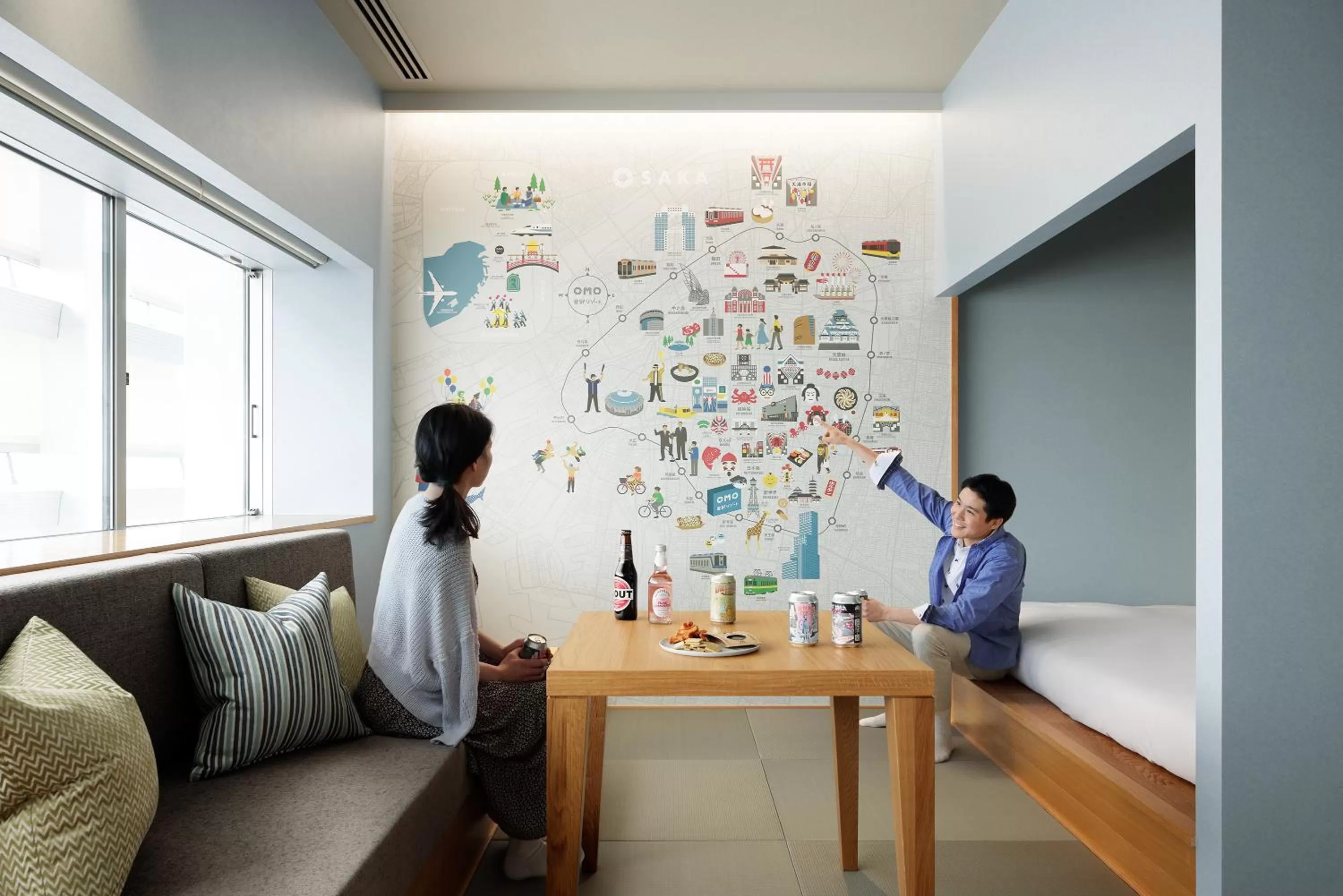 Living room in OMO7 Osaka by Hoshino Resorts