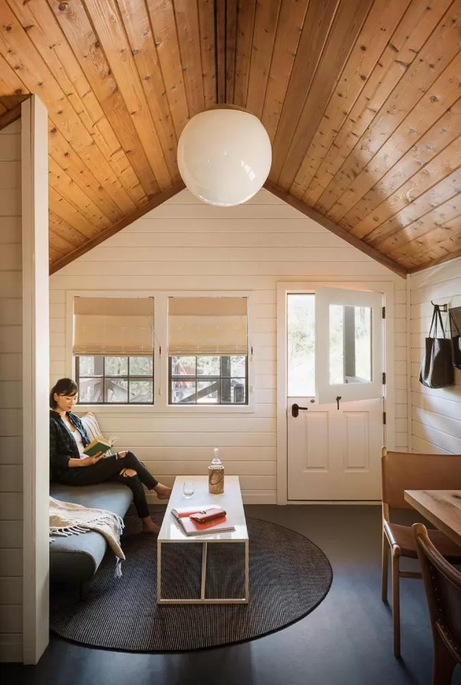 Living room, Bed in AutoCamp Yosemite