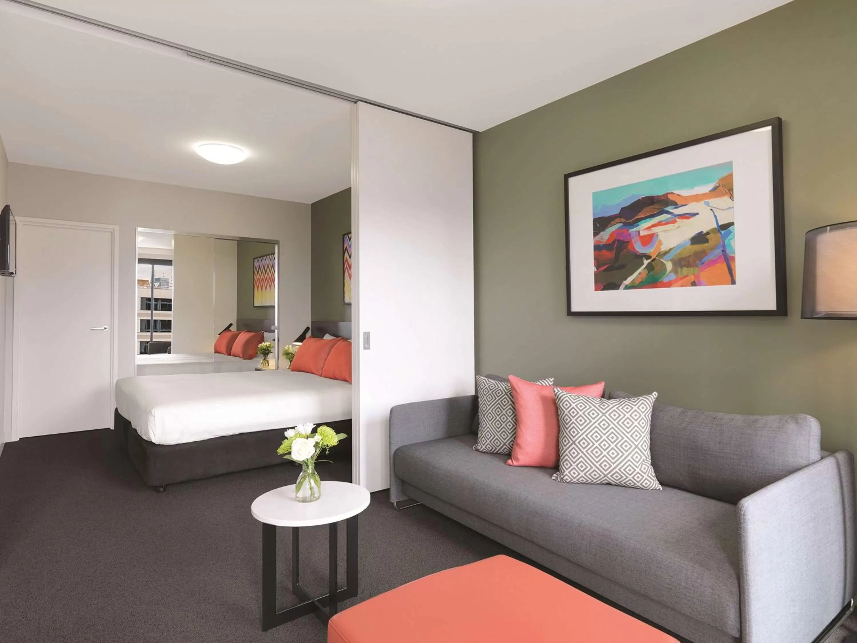 Seating area, Bed in Adina Apartment Hotel Sydney Airport