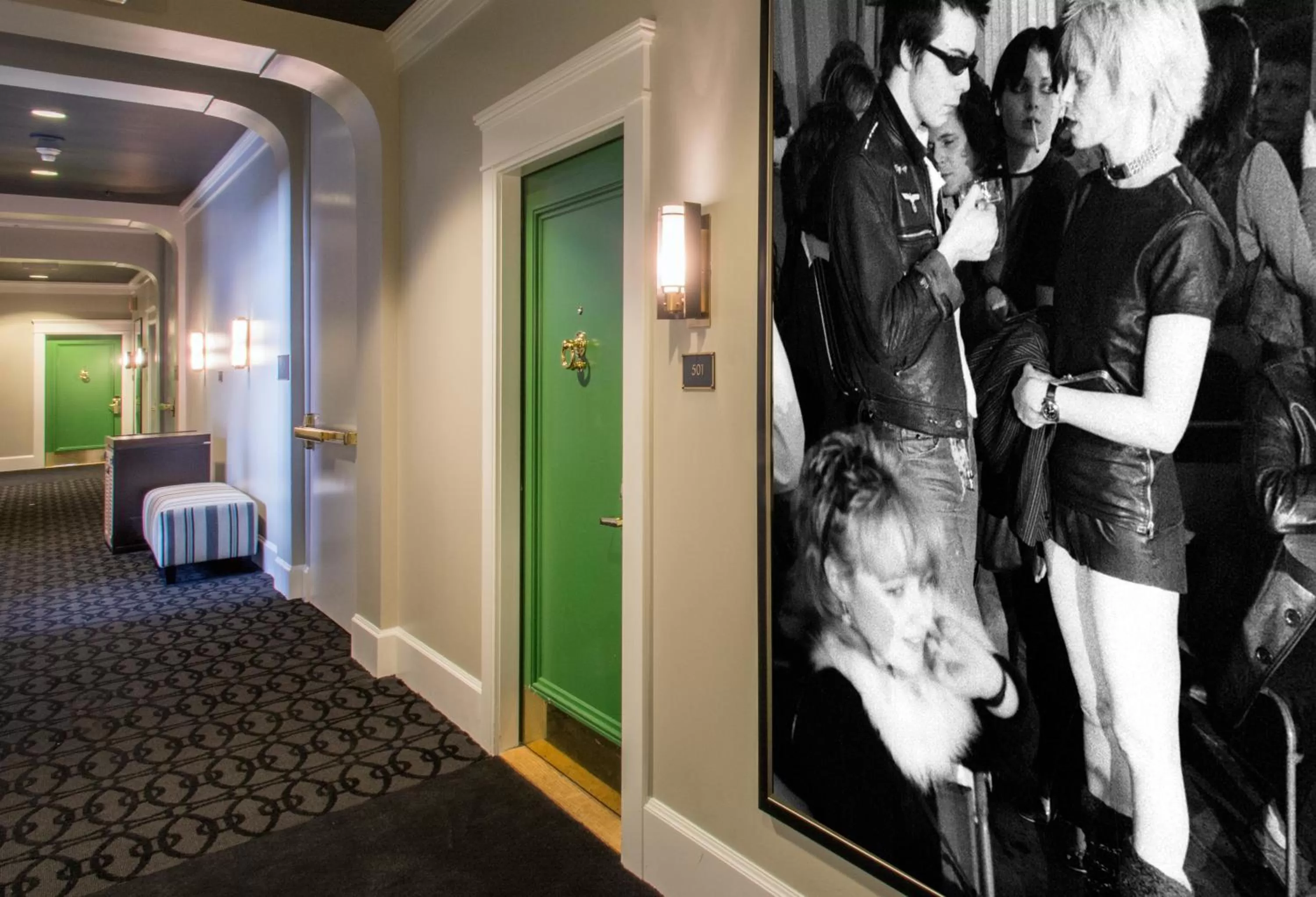 Decorative detail, Bed in Sentinel Hotel