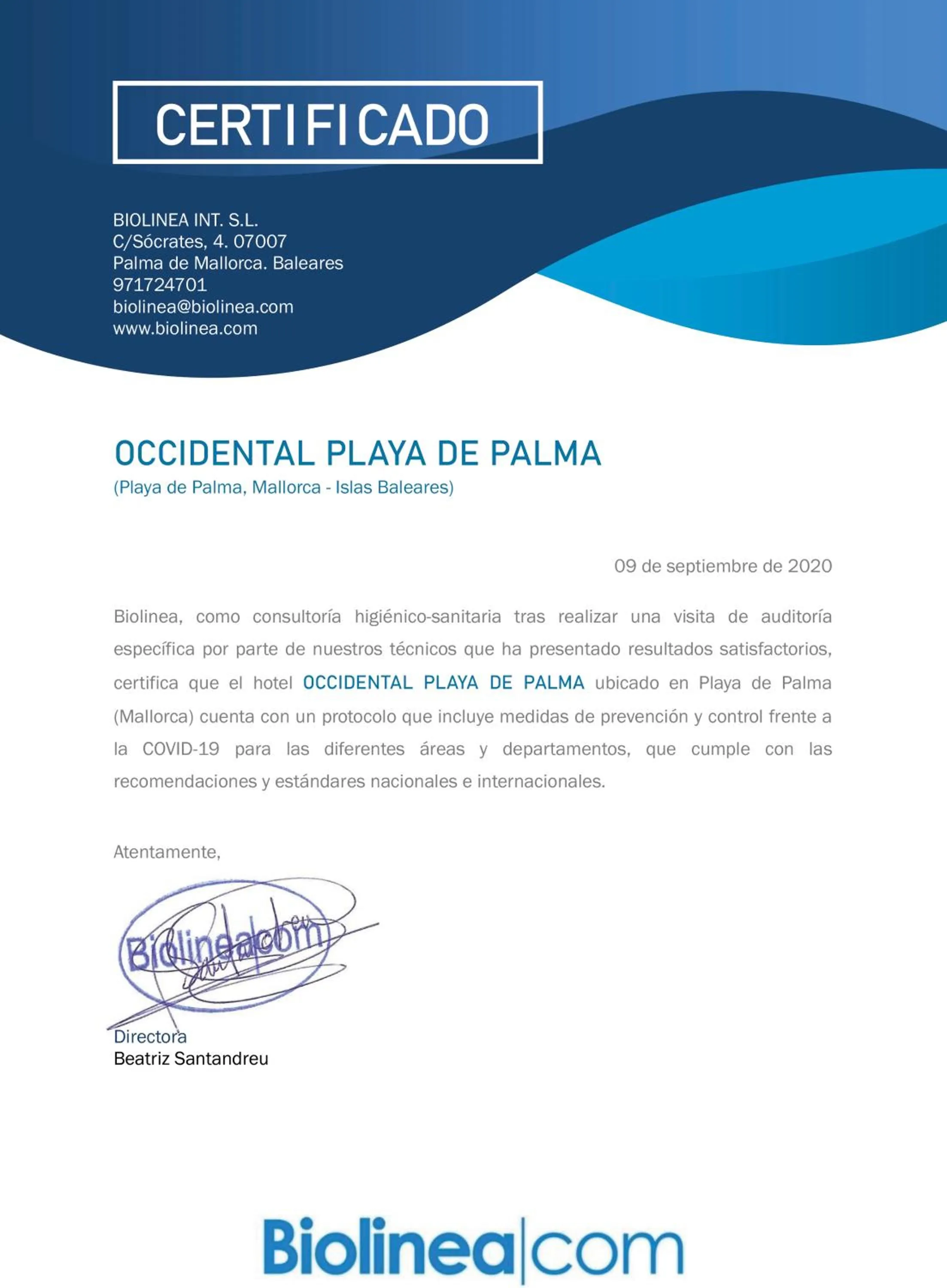 Certificate/Award in Occidental Playa de Palma