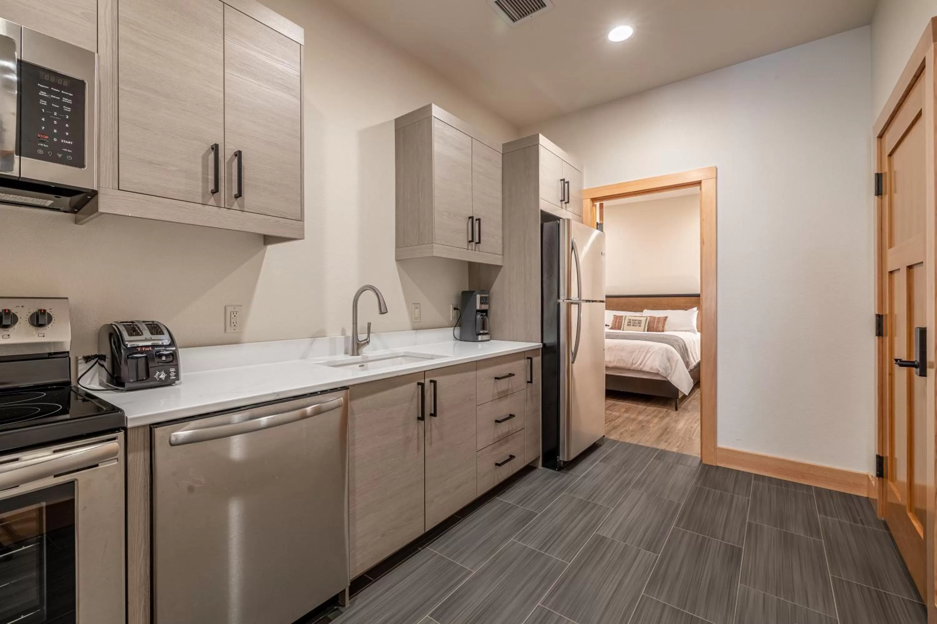 kitchen, Bed in Alpen Dorf Pension