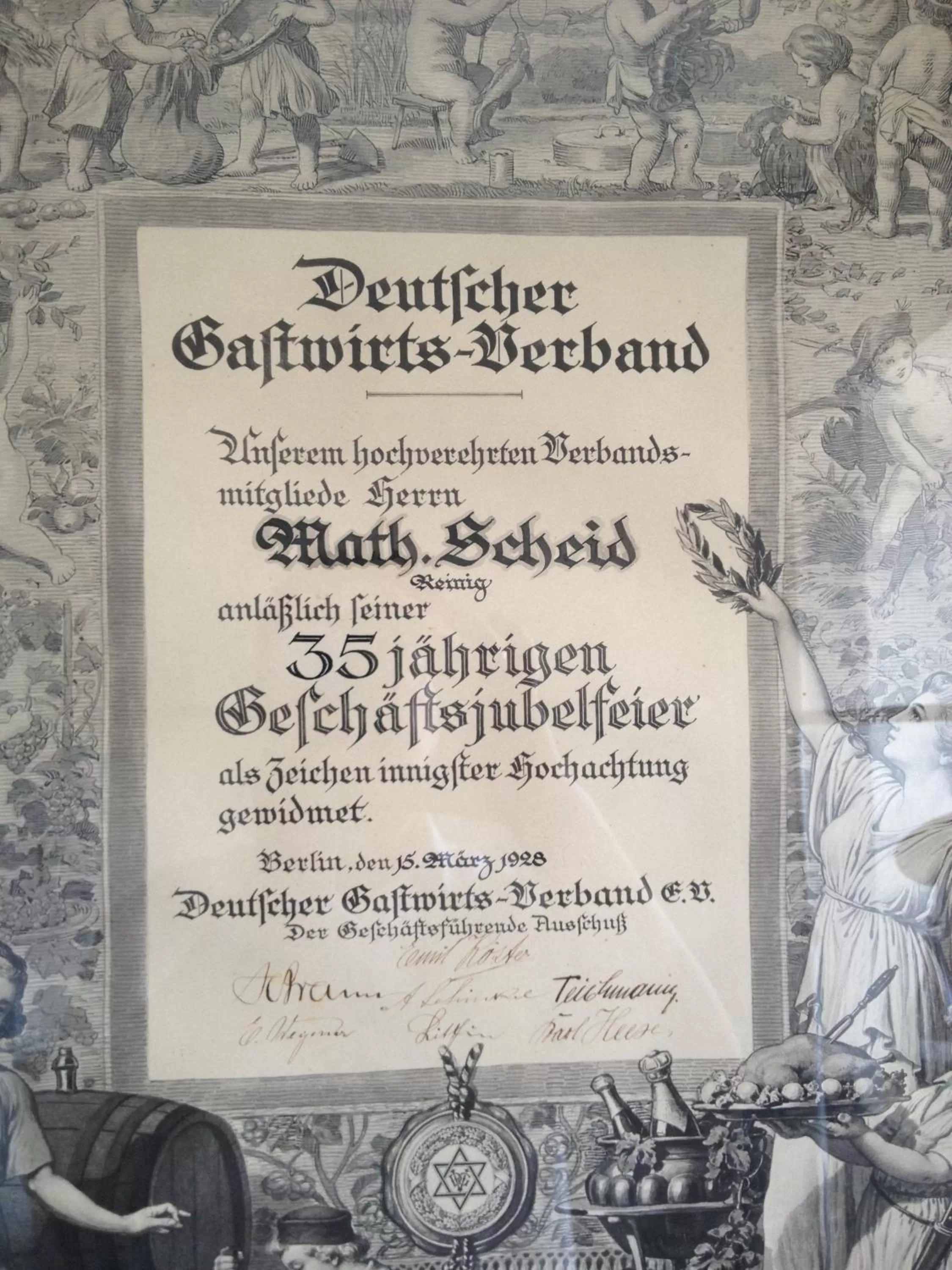 Certificate/Award in Scheid´s Hotel – Restaurant