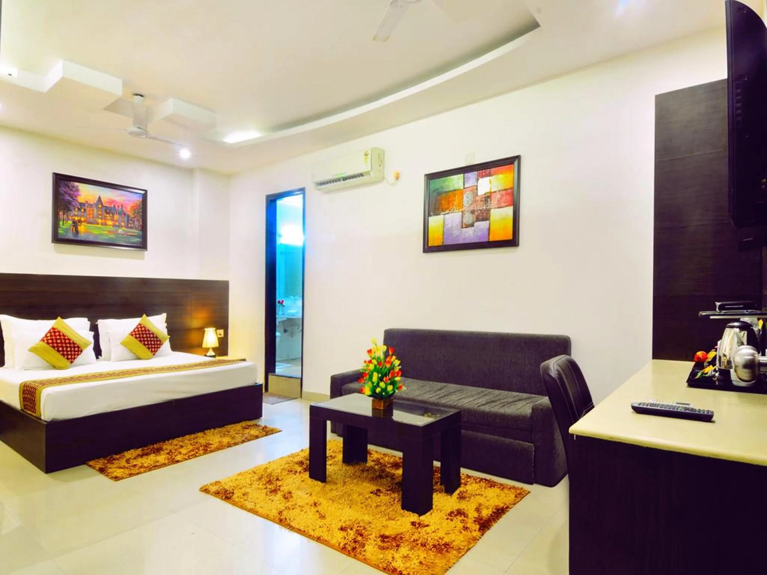 Seating area, Bed in Hotel Sky Rich International - Just a min walk from Karol Bagh Metro Station