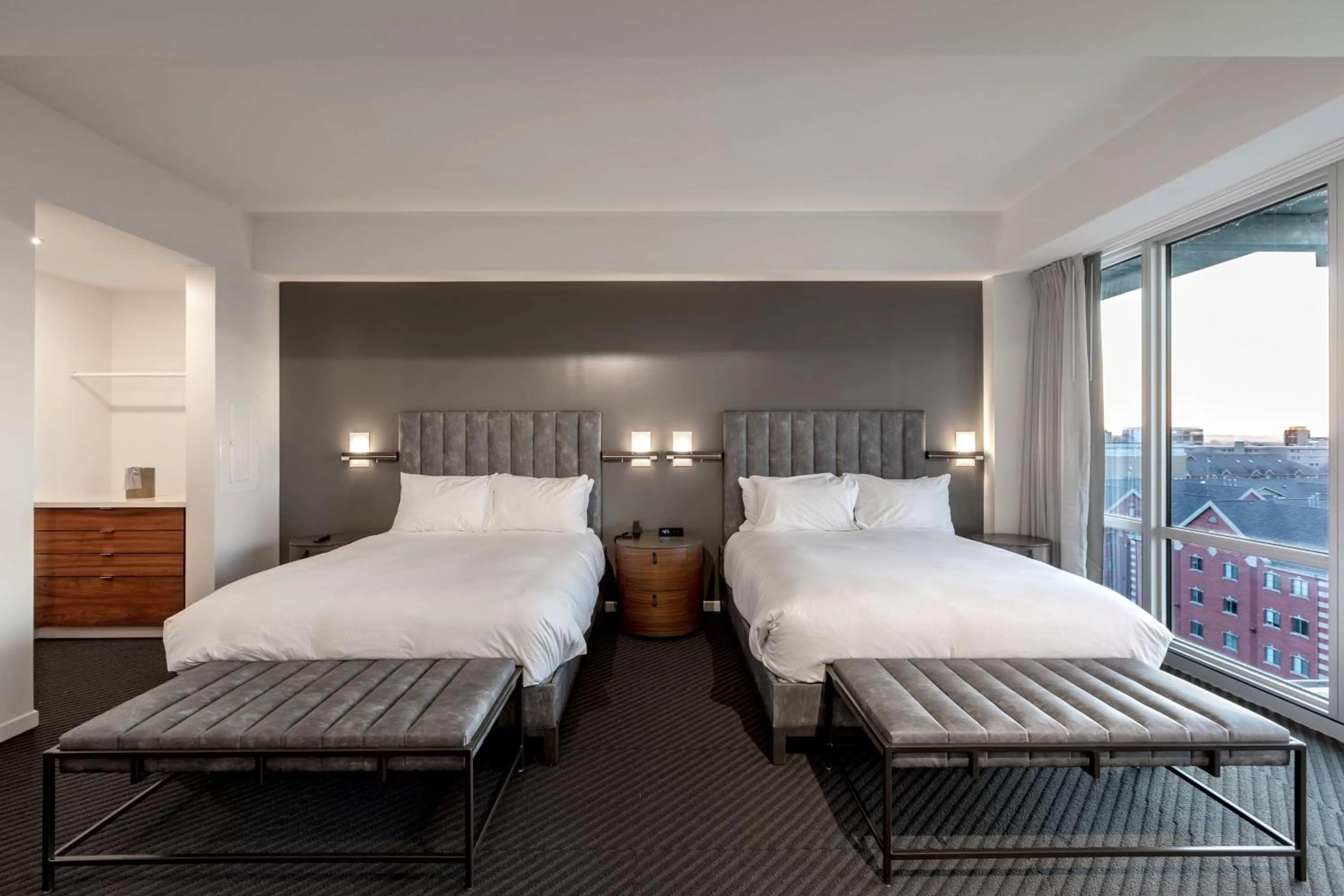 Queen Room with Two Queen Beds and Roll-In Shower - Mobility Access in Hotel Chauncey Iowa City, Tapestry Collection by Hilton