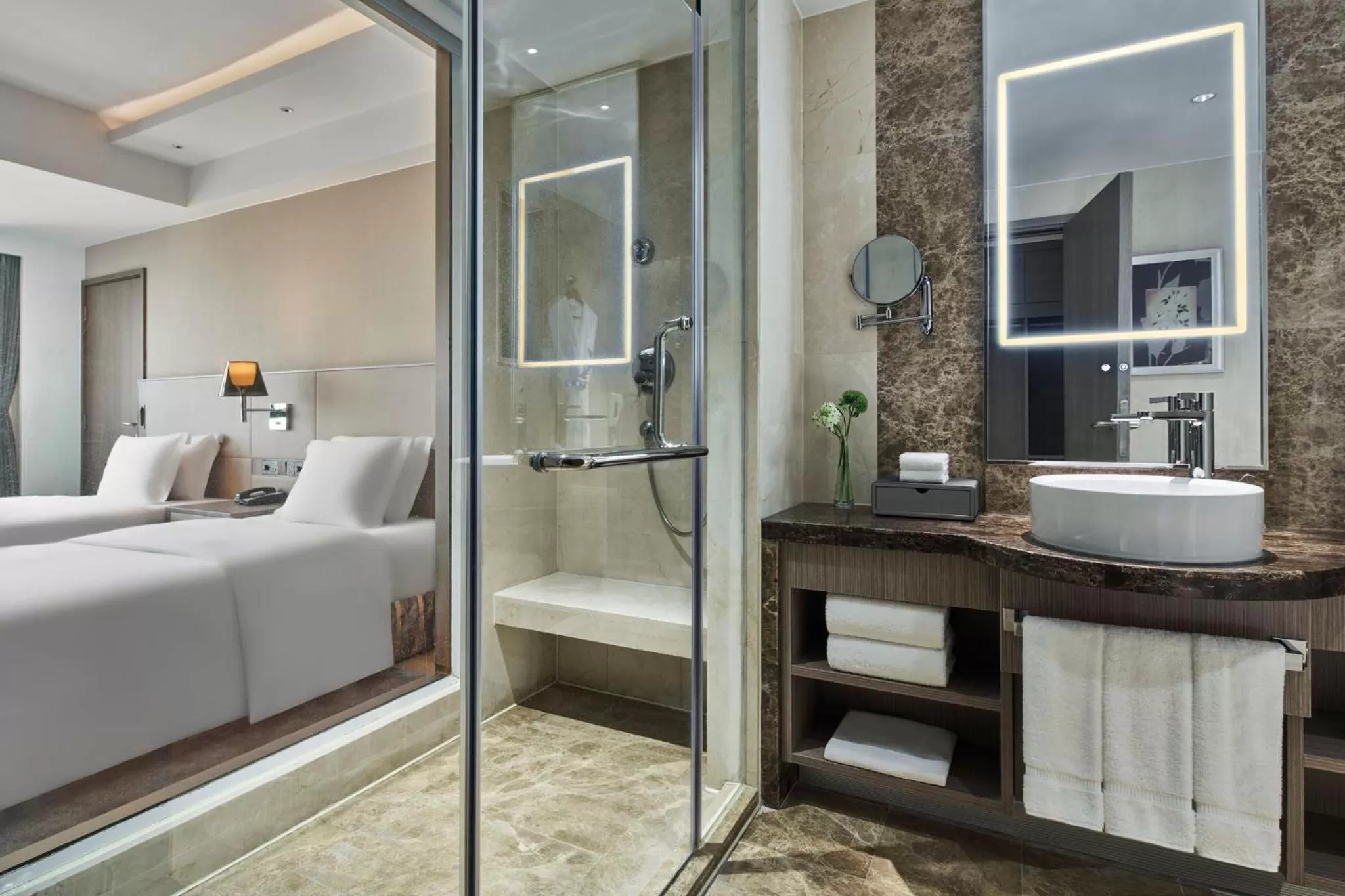 Bathroom, Bed in Crowne Plaza Beijing International Airport by IHG