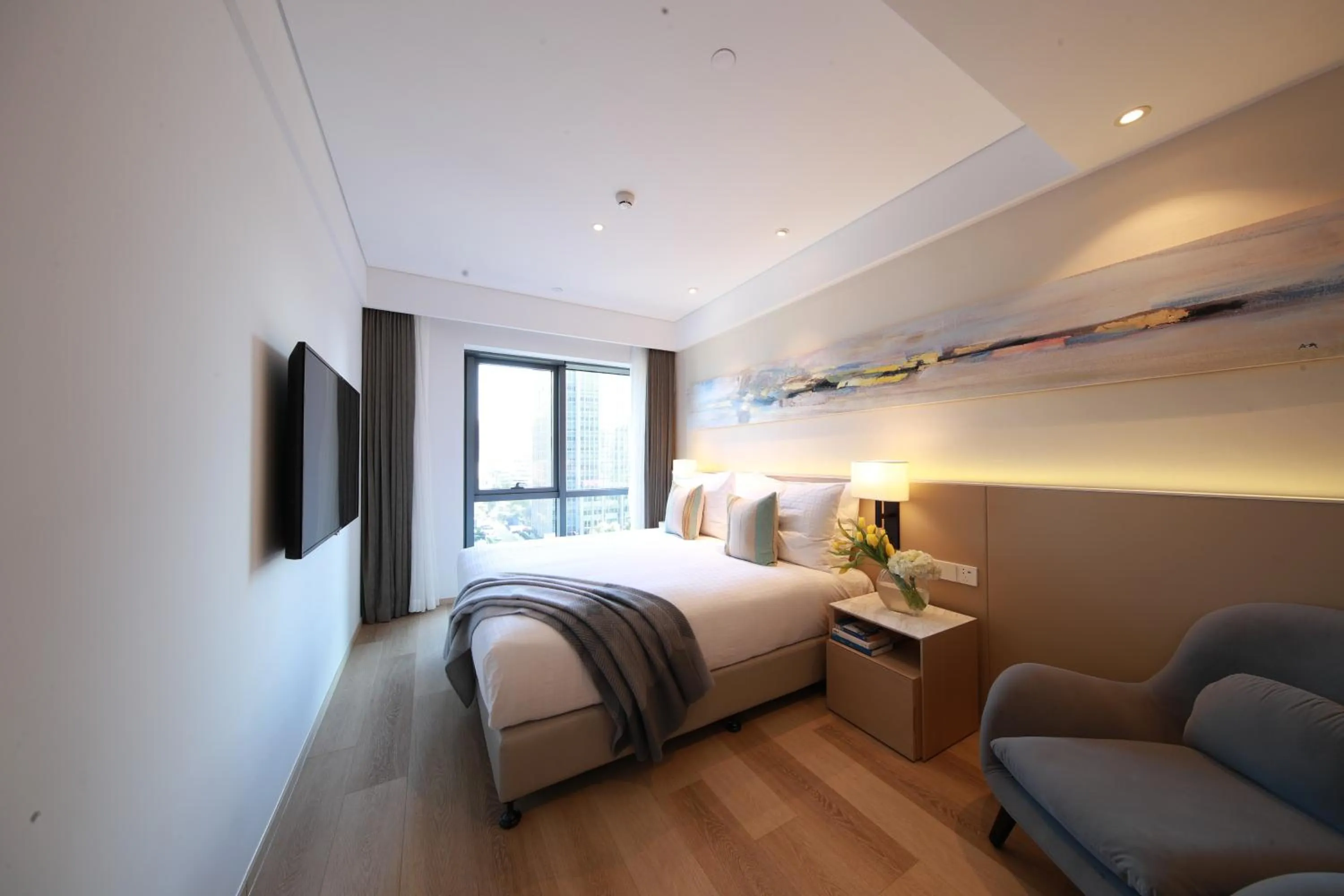 Bedroom, Bed in Sincere Residence Changfeng - Changfeng Ecological Business District - Near Exit 3 of Changfeng Park Station on Subway Line 15