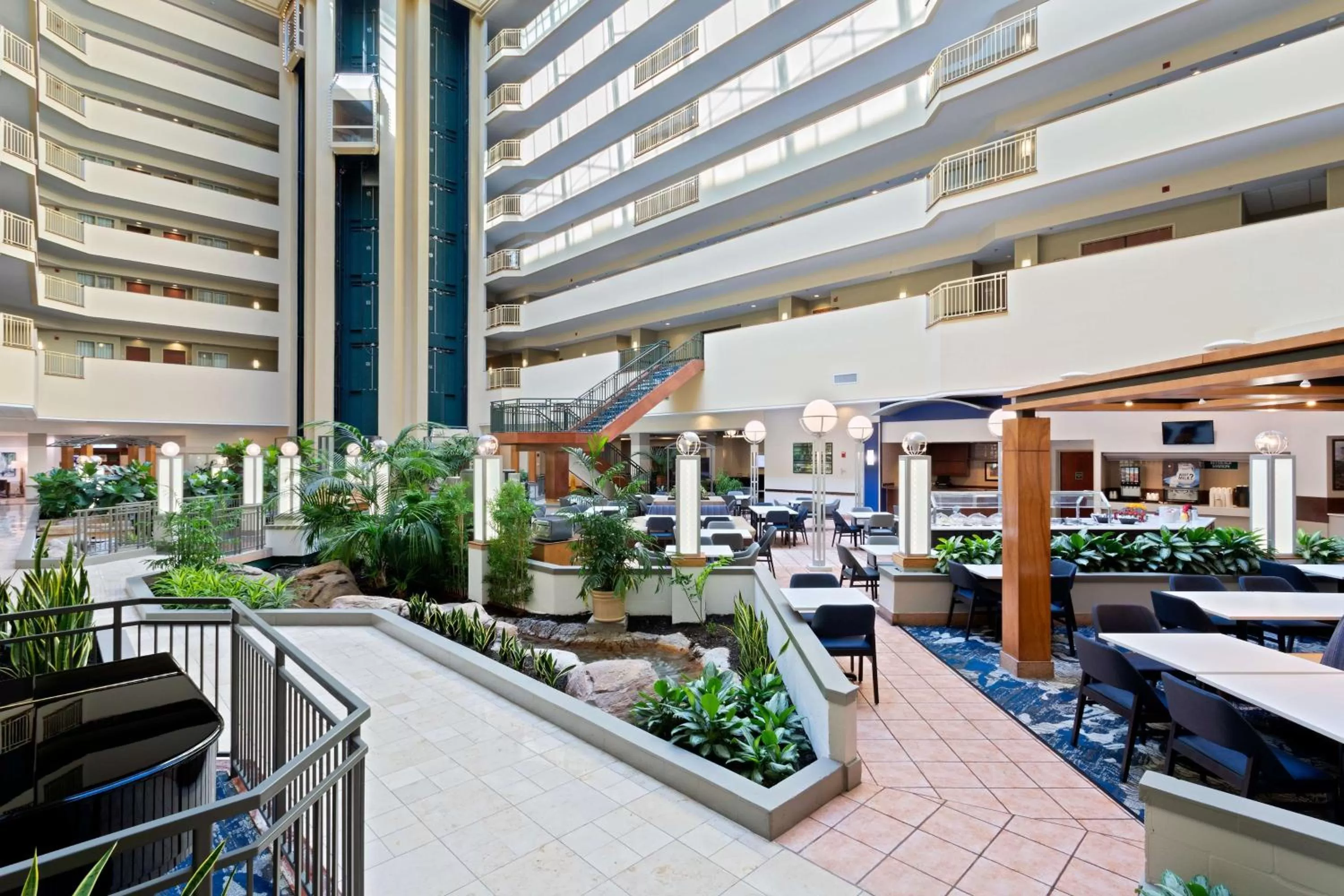 Inner courtyard view in Embassy Suites by Hilton Tampa USF Near Busch Gardens