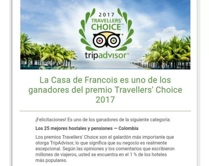 Certificate/Award in Hotel La Casa de Francois
