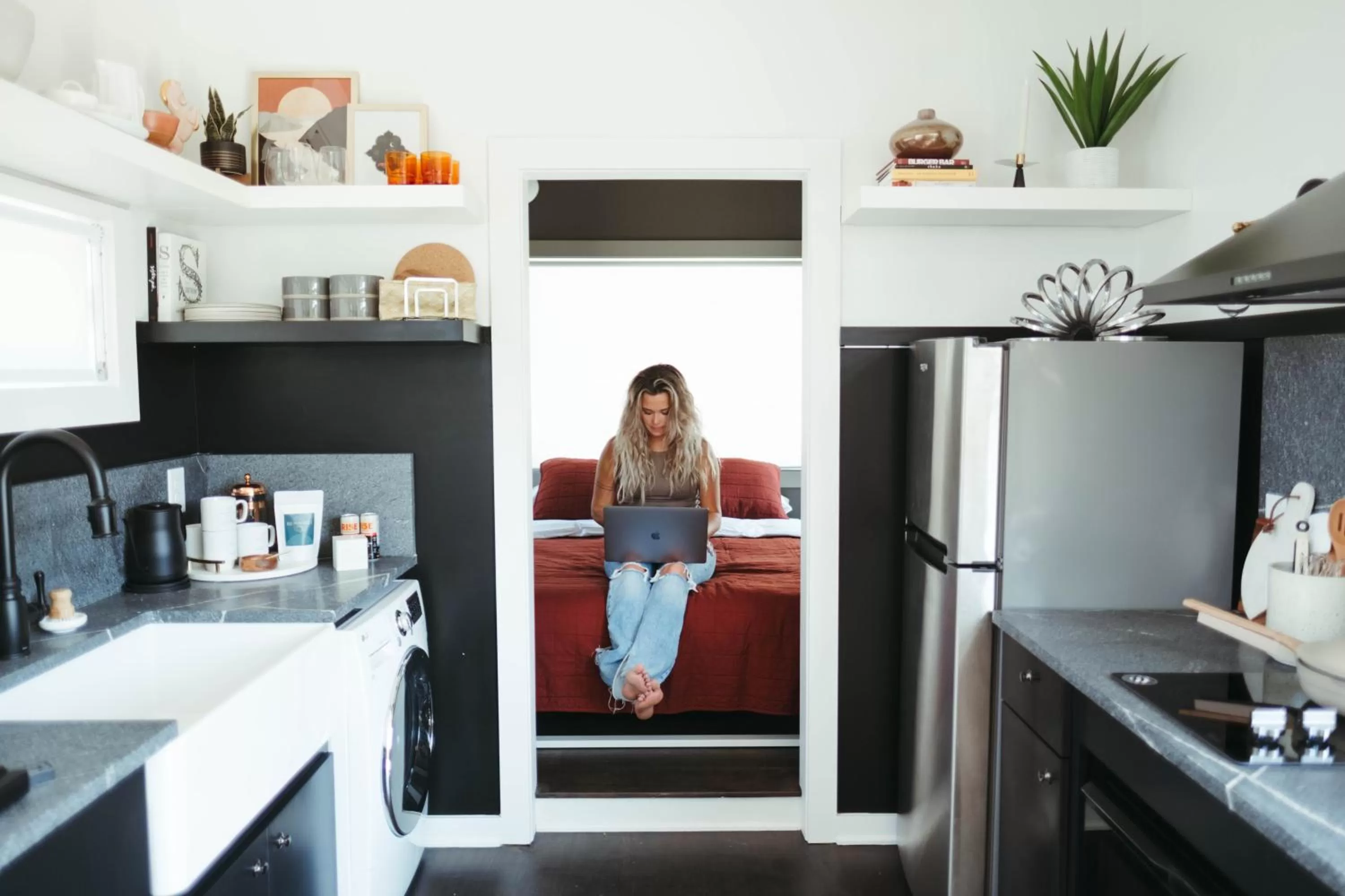 Bed in Ironwood Grove, Tiny House Hotel