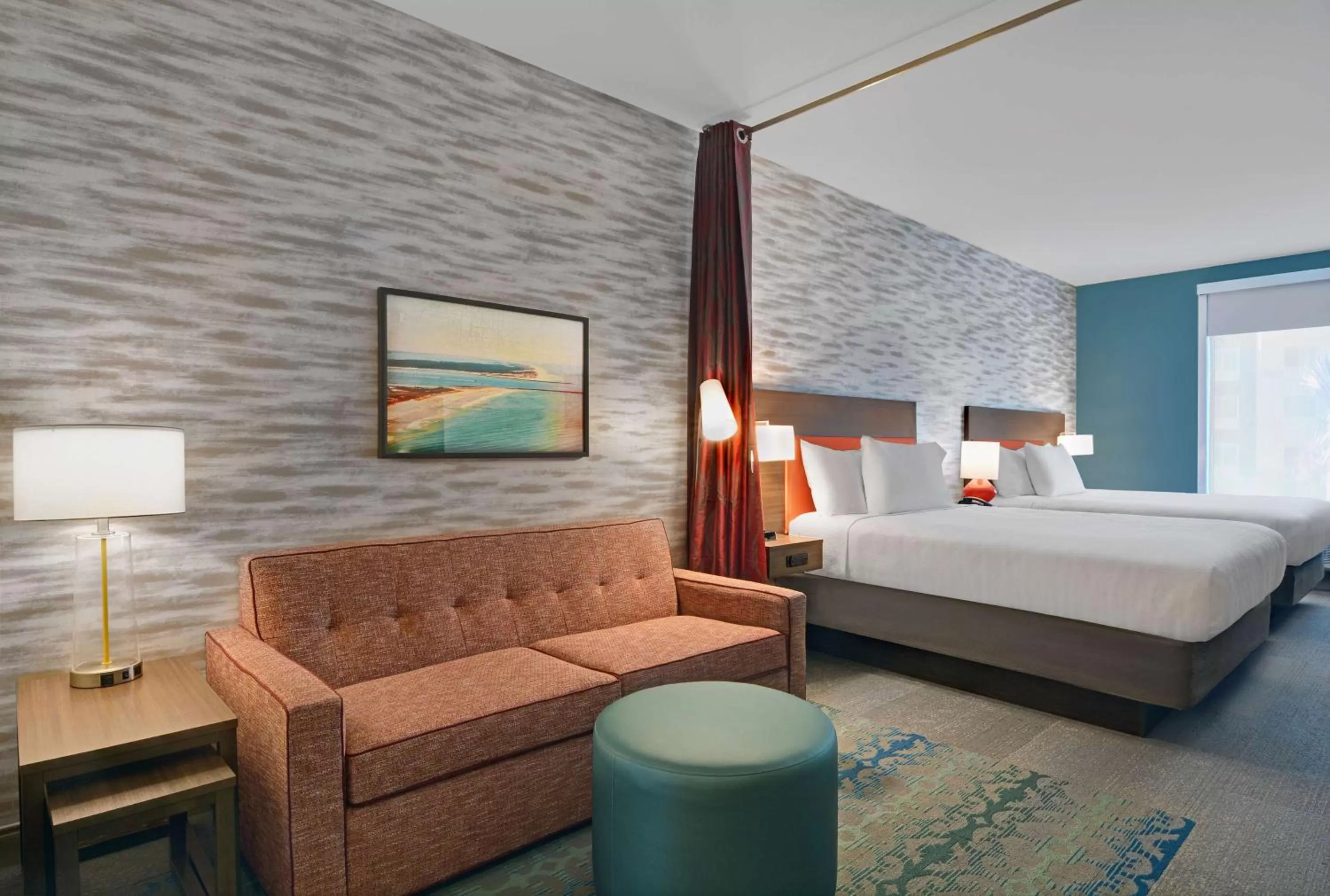 Living room, Bed in Home2 Suites By Hilton Panama City Beach, Fl