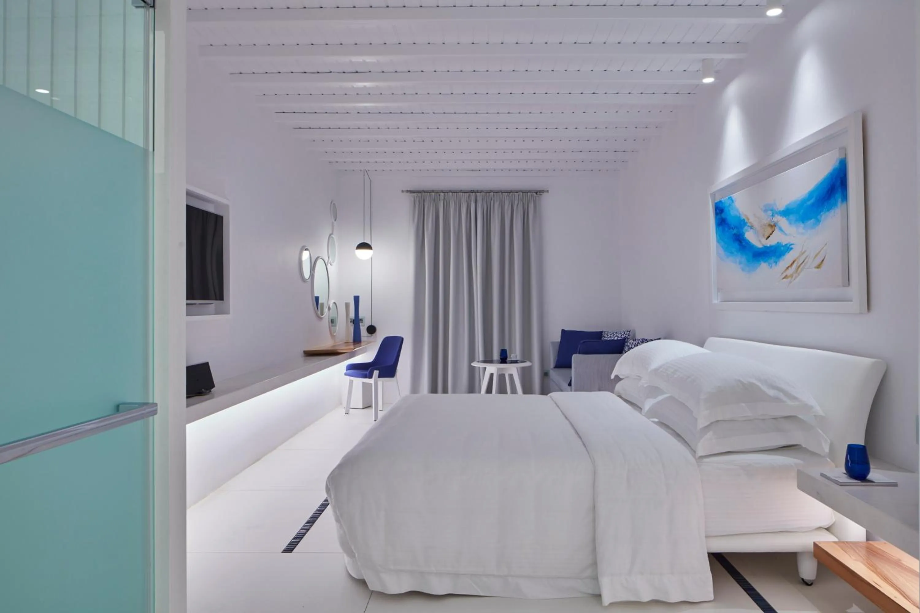 Bedroom, Bed in Myconian Ambassador Relais & Chateaux