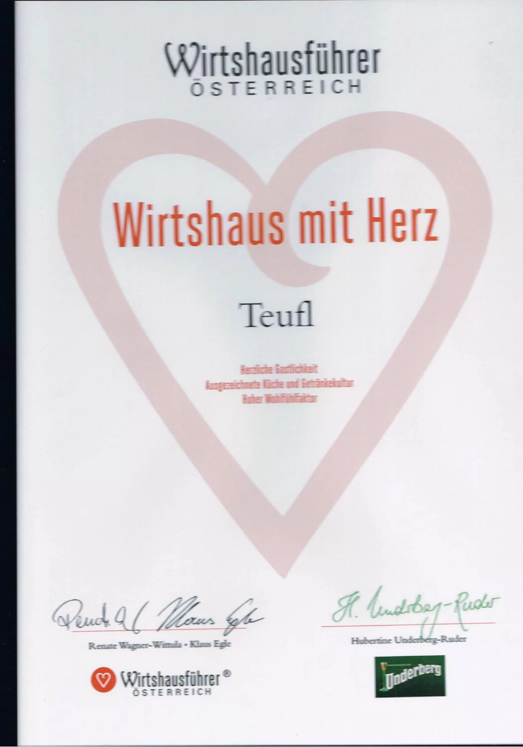 Certificate/Award in Gasthof Teufl