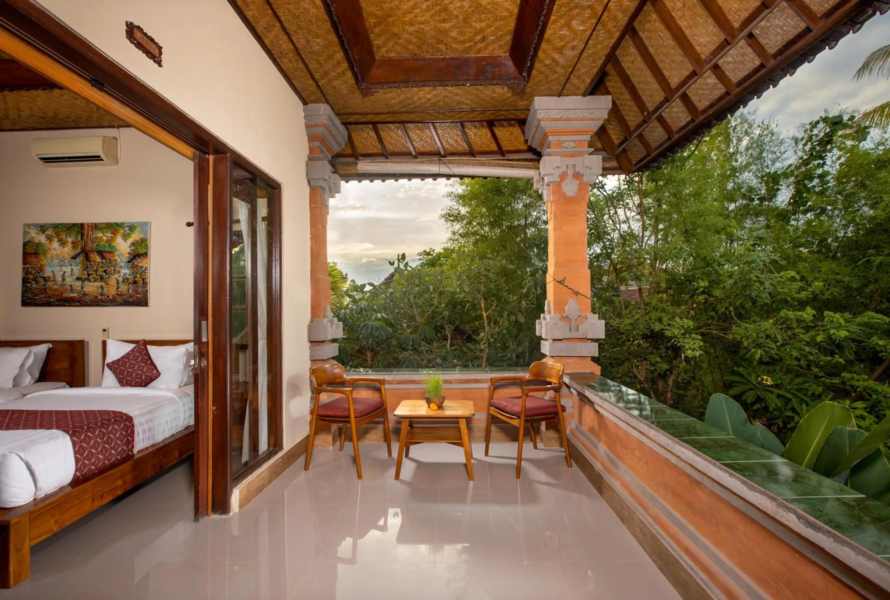 Balcony/Terrace, Bed in Uma Sari Cottage by Mahaputra