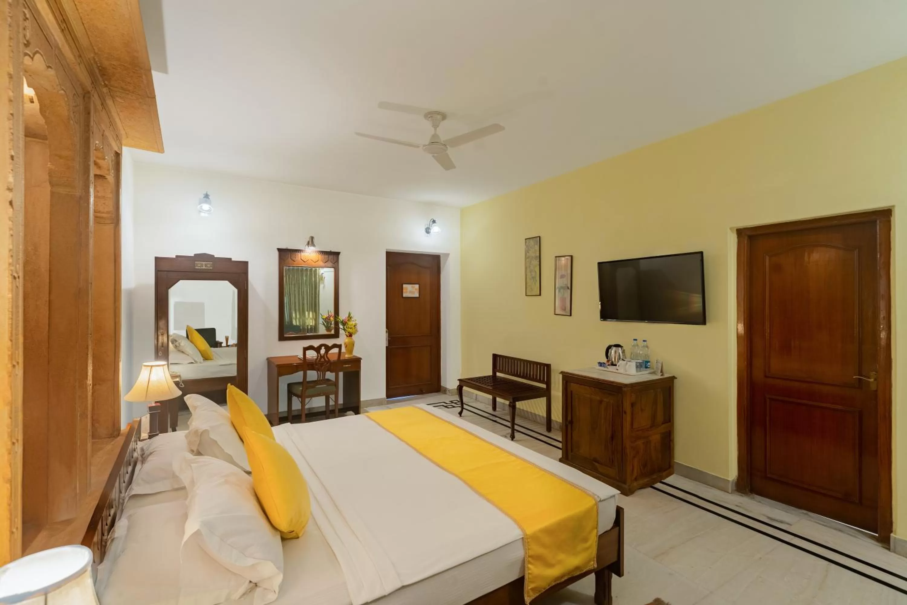 Bed in WelcomHeritage Mandir Palace