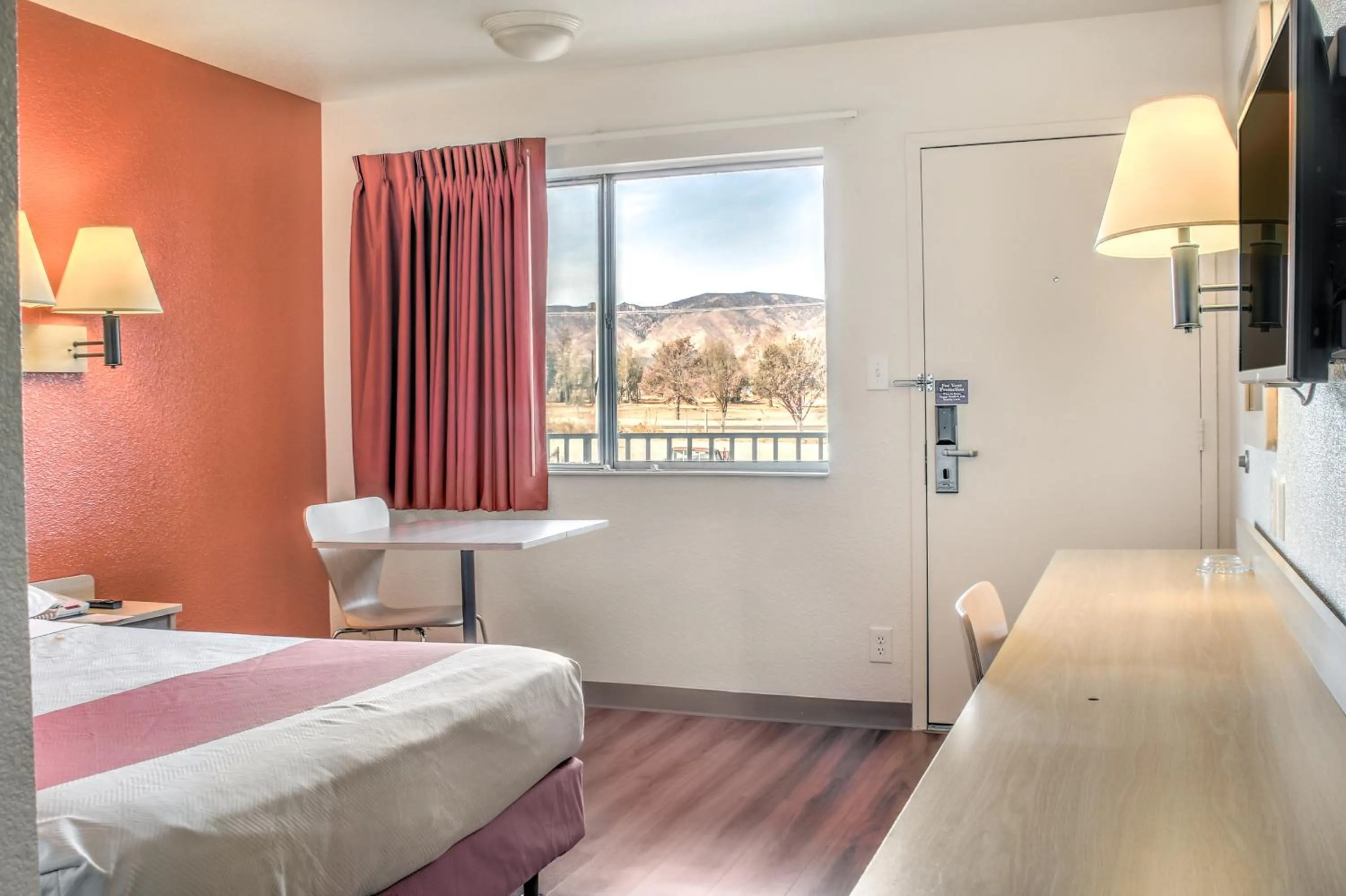 Bathroom, Bed in Motel 6-Mojave, CA