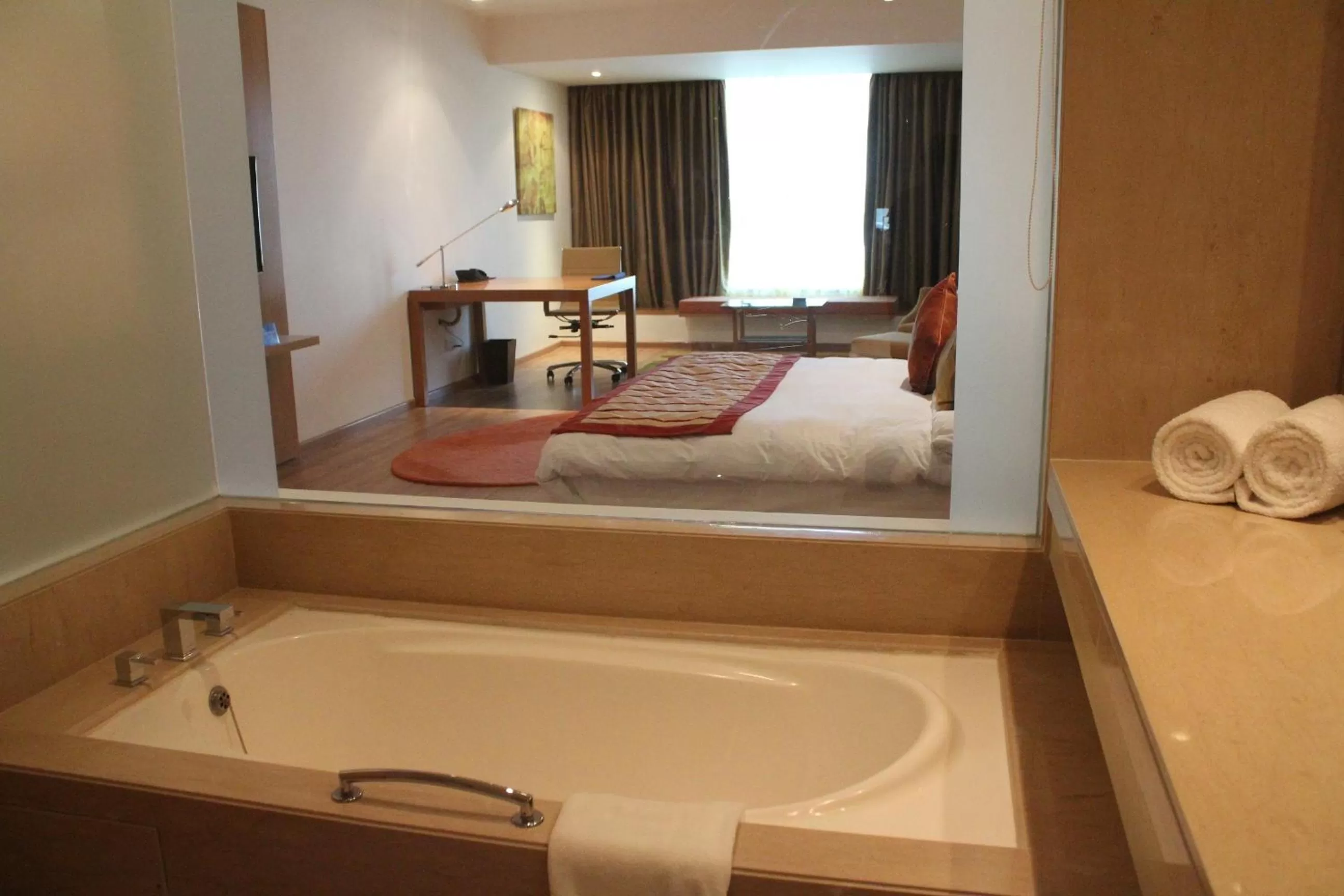 Bathroom, Bed in Radisson Blu Plaza Hotel Hyderabad Banjara Hills