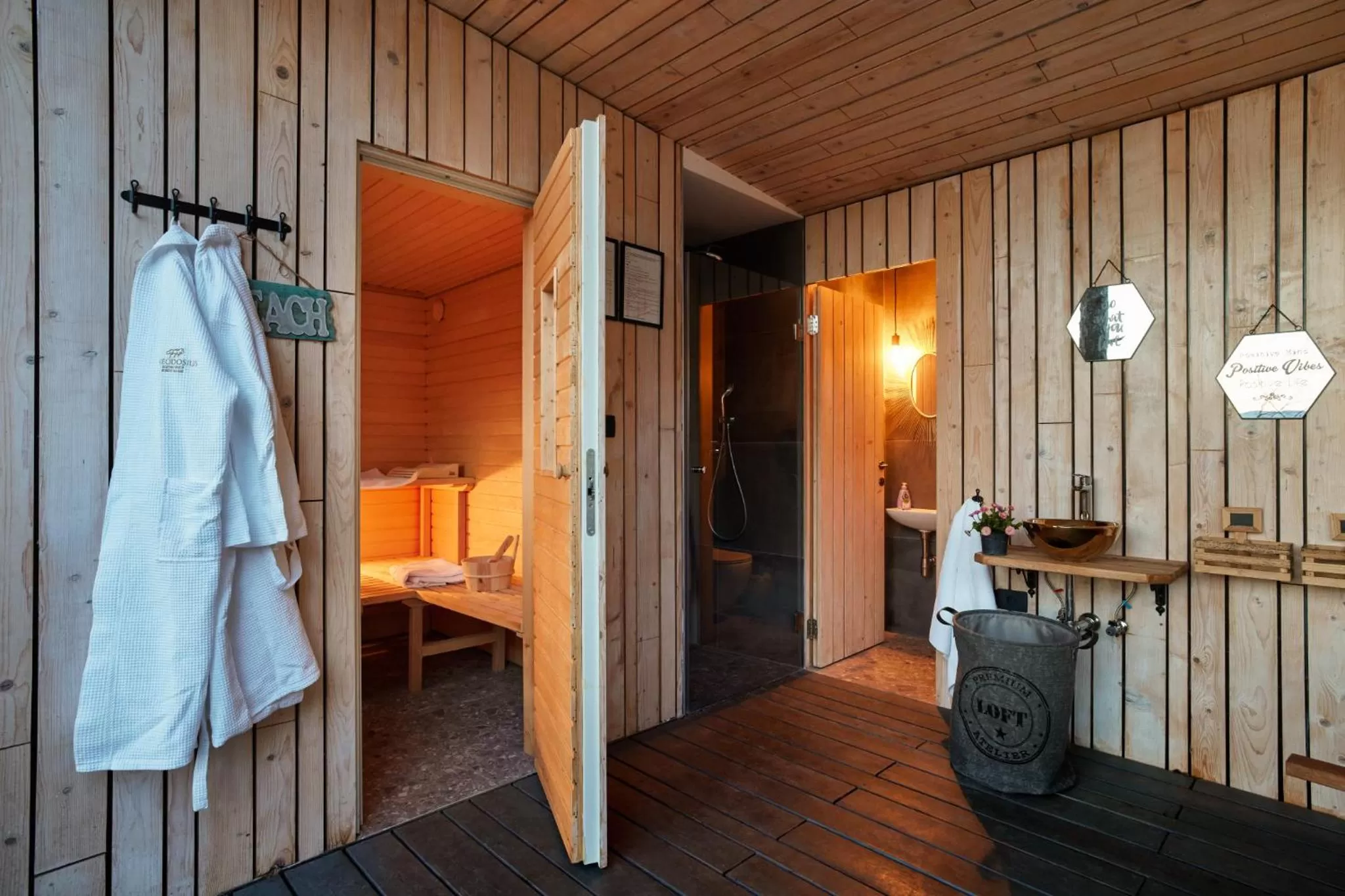 Sauna, Bathroom in Theodosius Forest Village - Glamping in Vipava valley