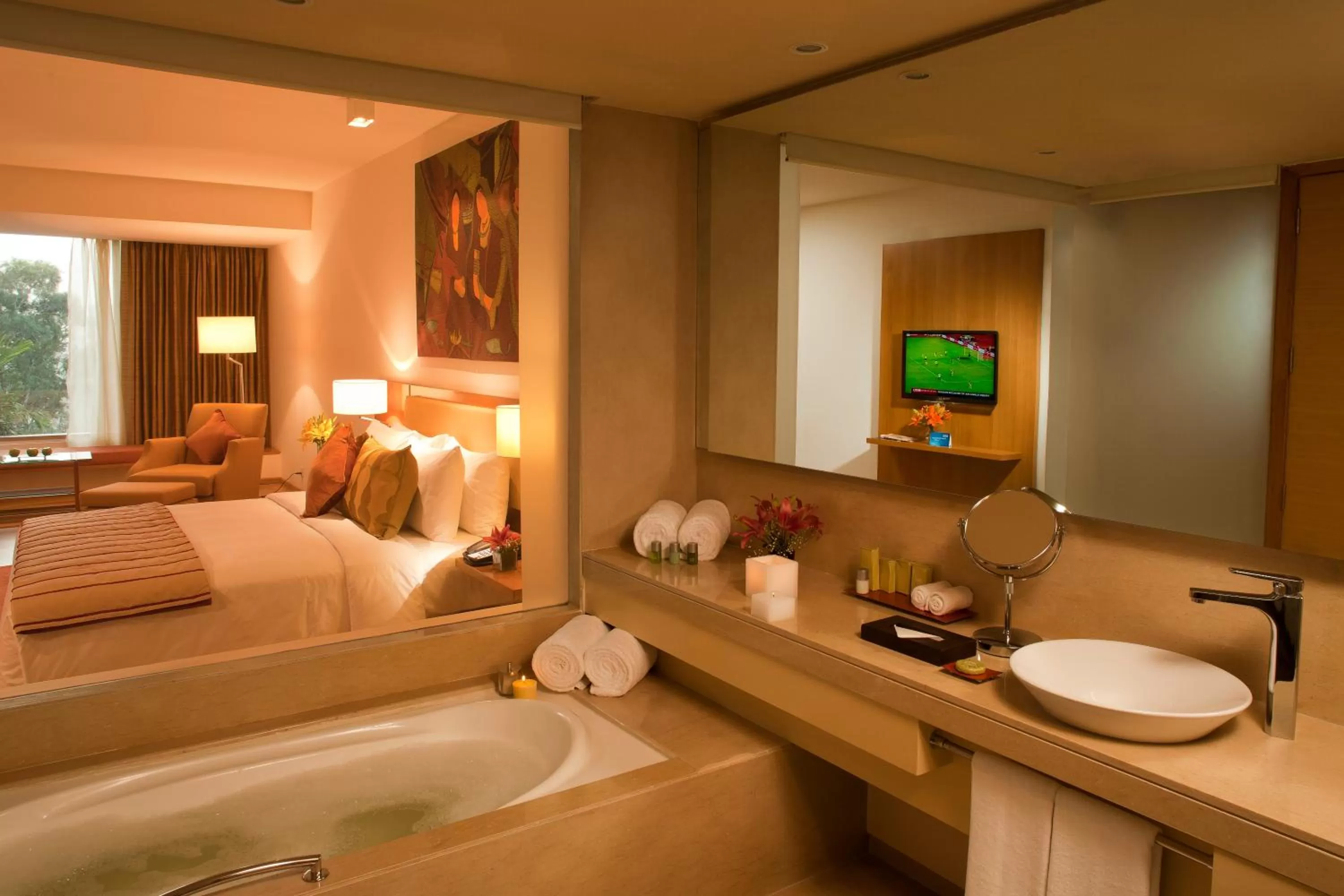 Bathroom, Bed in Radisson Blu Plaza Hotel Hyderabad Banjara Hills