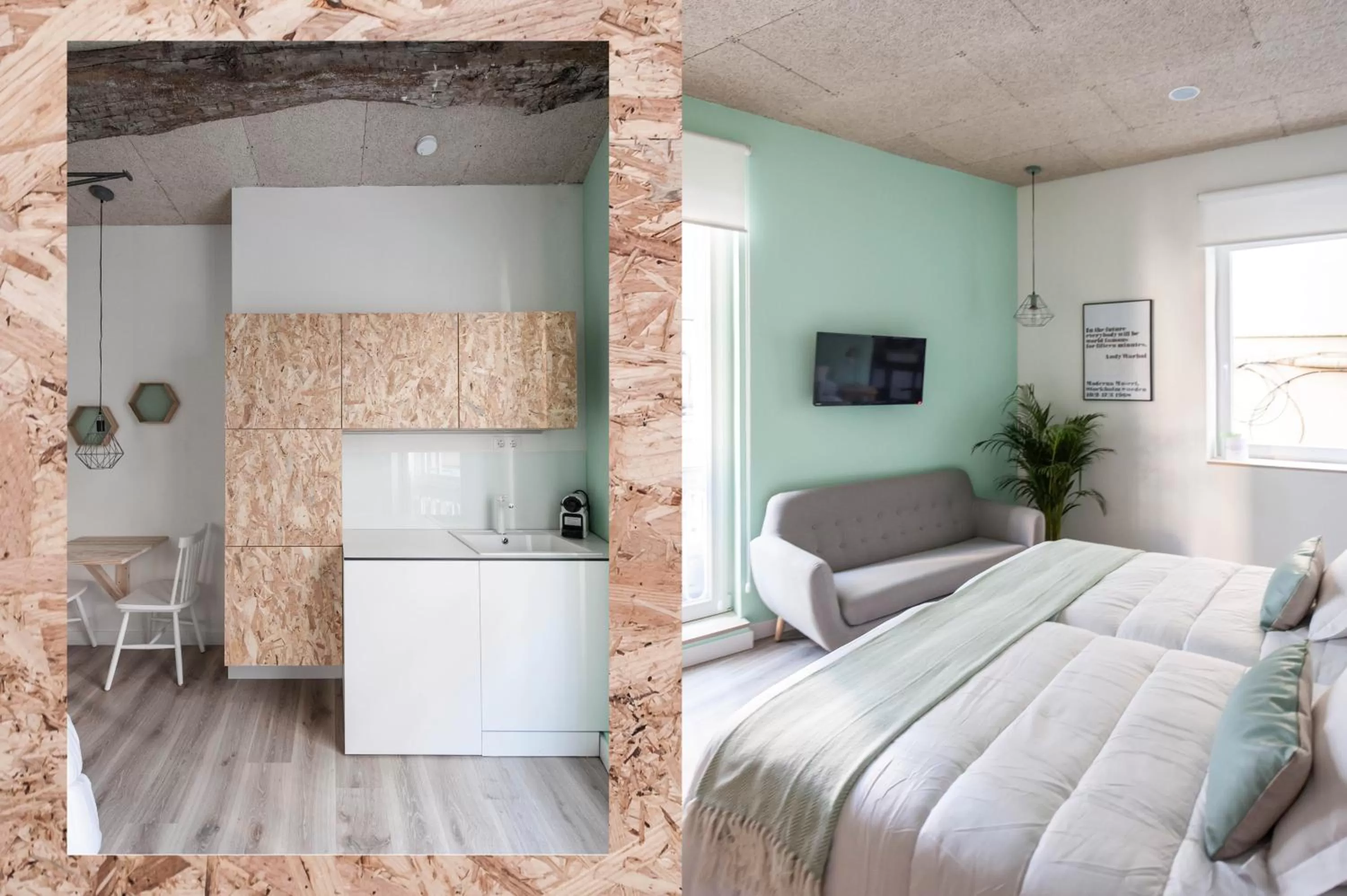 Kitchen or kitchenette, Bed in Urban Suite Santander