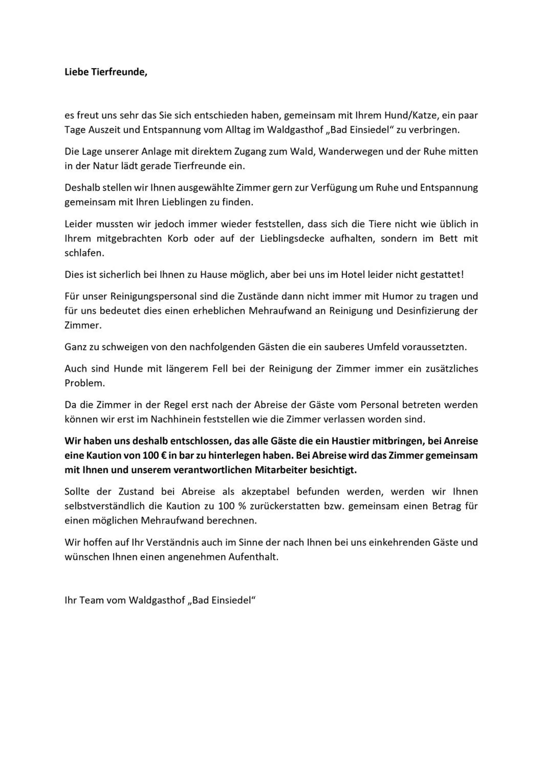 Pets in Waldgasthof Bad Einsiedel