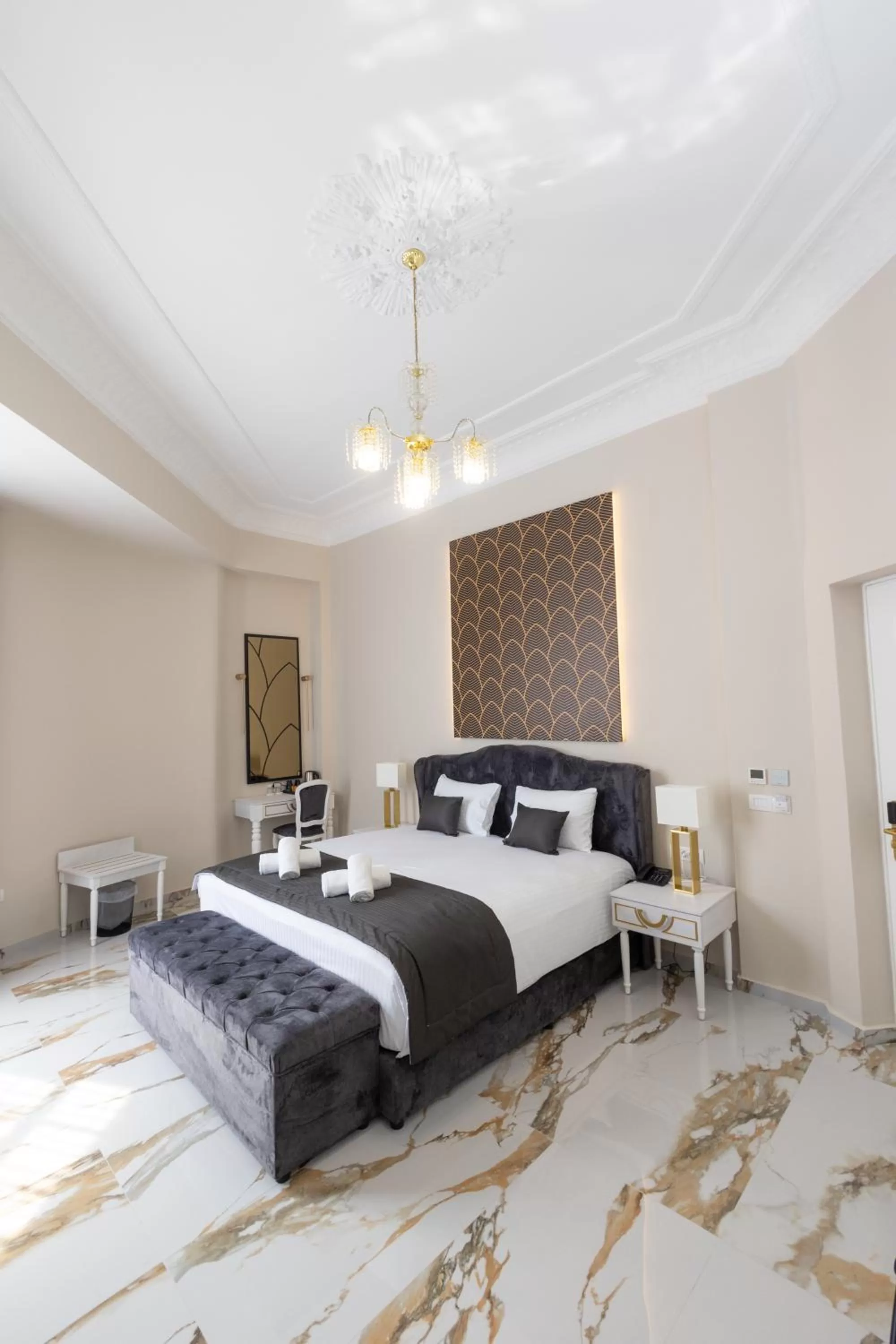 Bed in Modern Revival Luxury Hotel