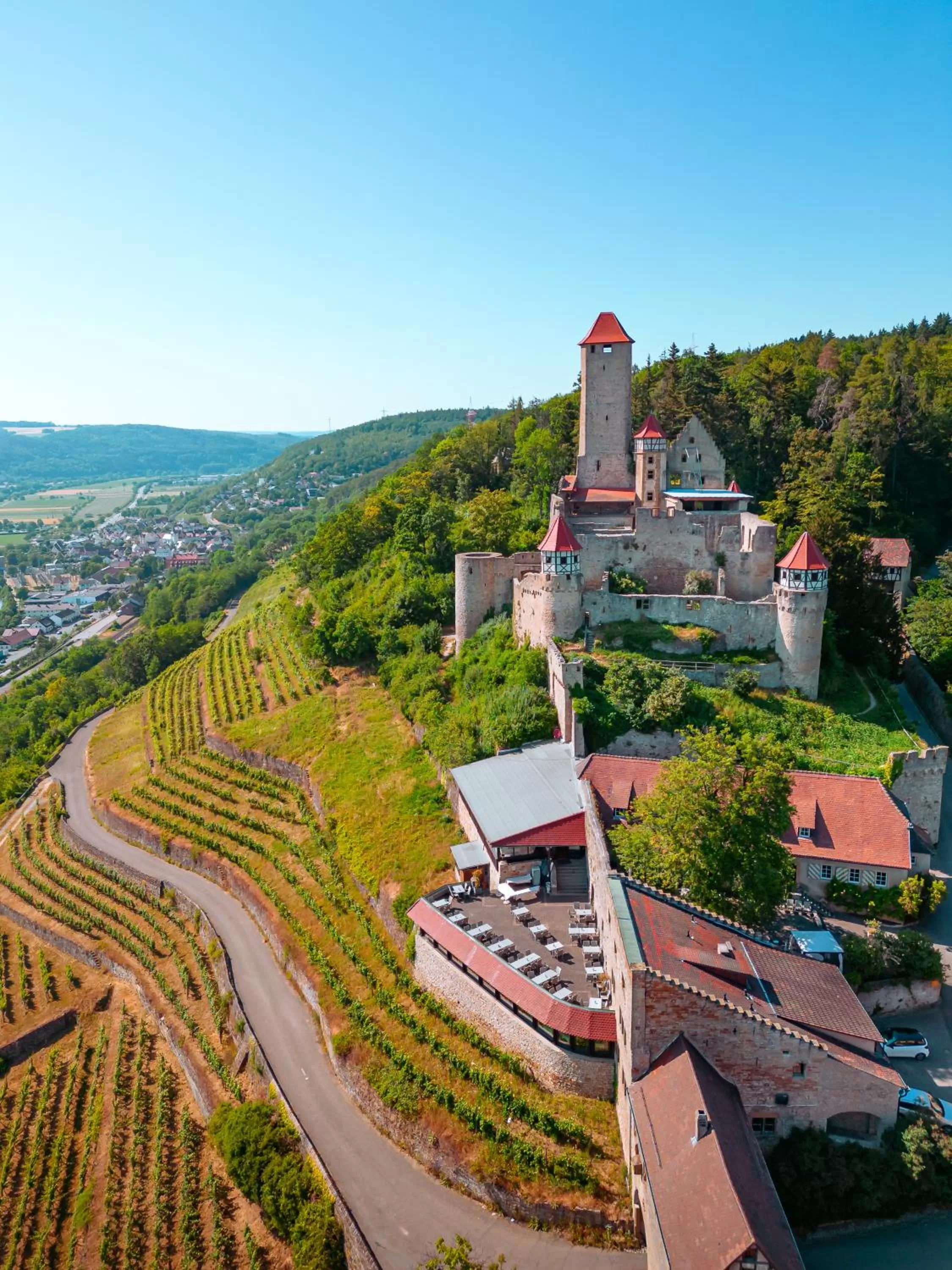 Landmark view, Bird's-eye View in Hotel-Restaurant Burg Hornberg