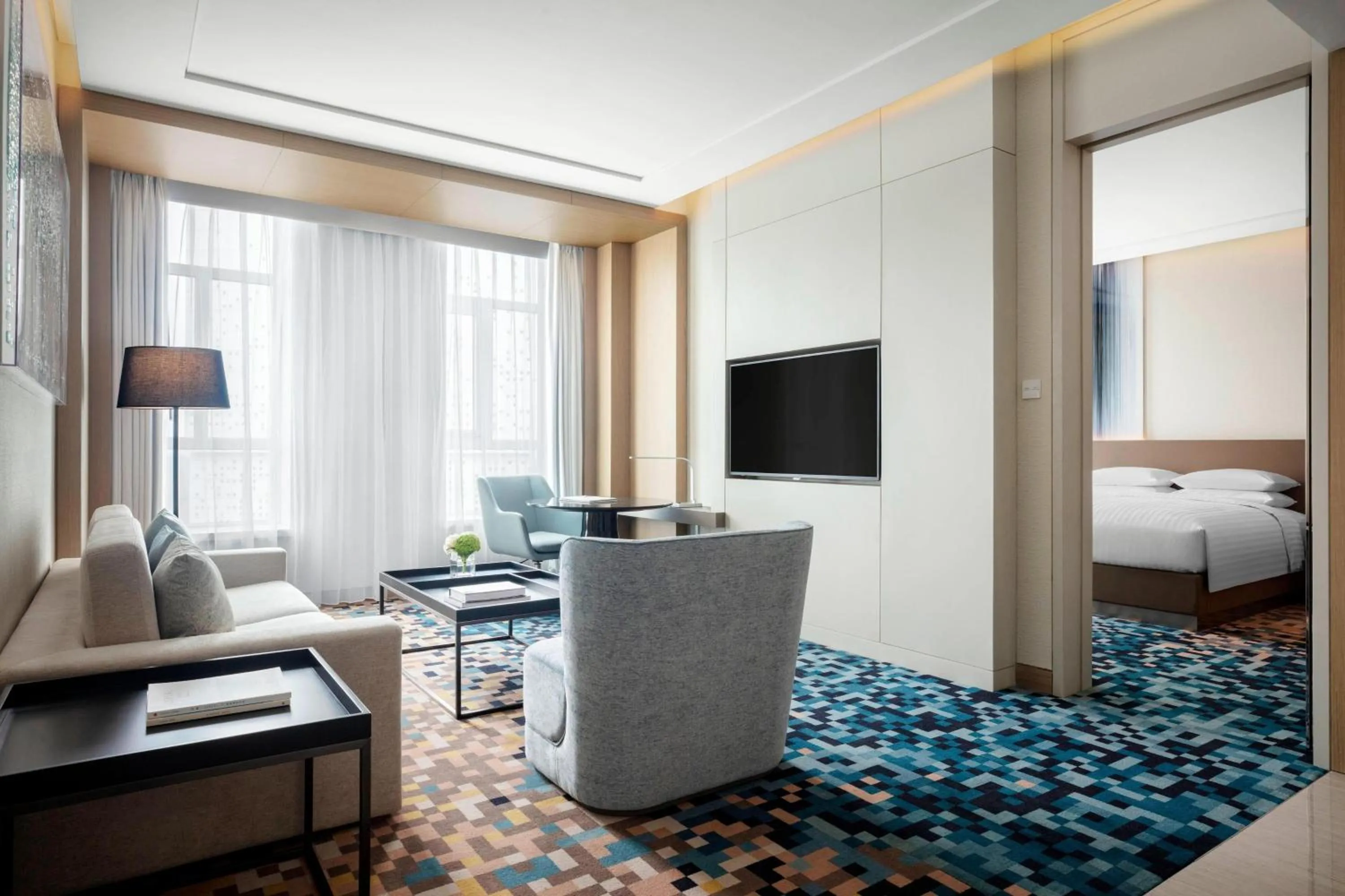 Living room, Bed in Courtyard by Marriott Shanghai Minhang