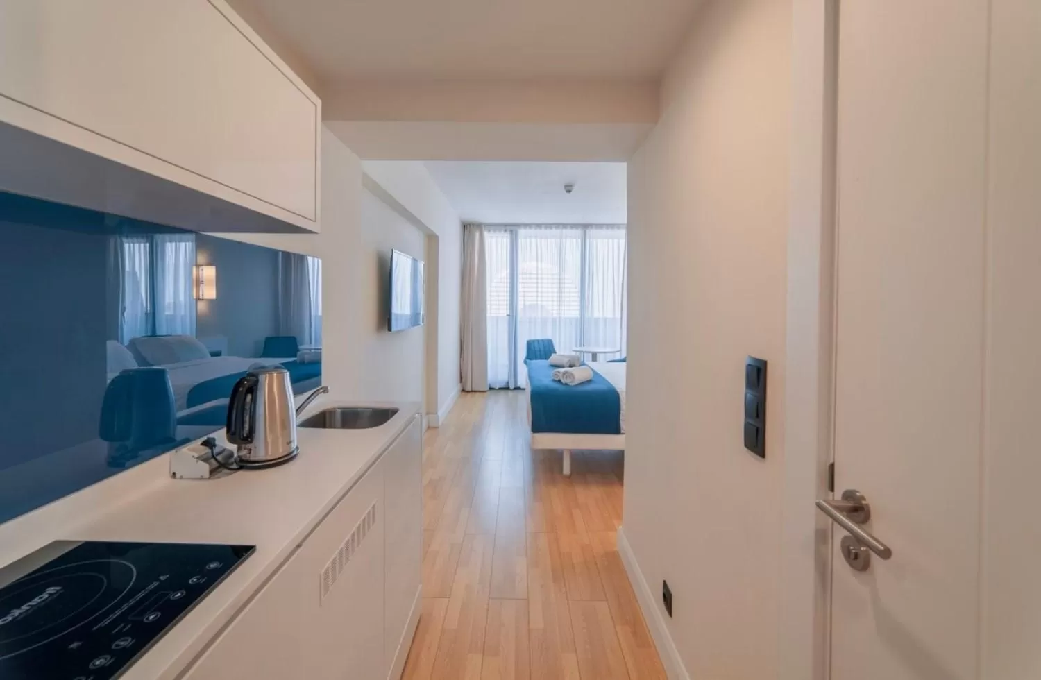 Bed, Kitchen/Kitchenette in Batumi Orbi City Wonderful Sea View